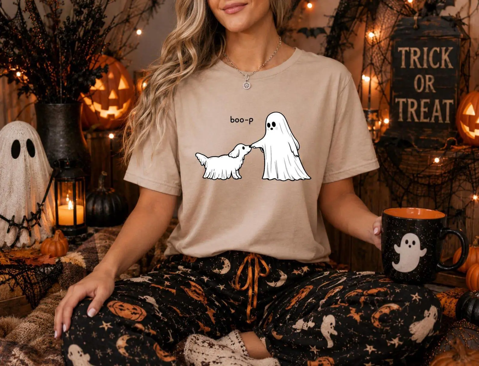 Boo-P Cute Ghost Dog Halloween Shirt, Funny Spooky Season Graphic Tee, Pet Owner Lover Gift - photo 3