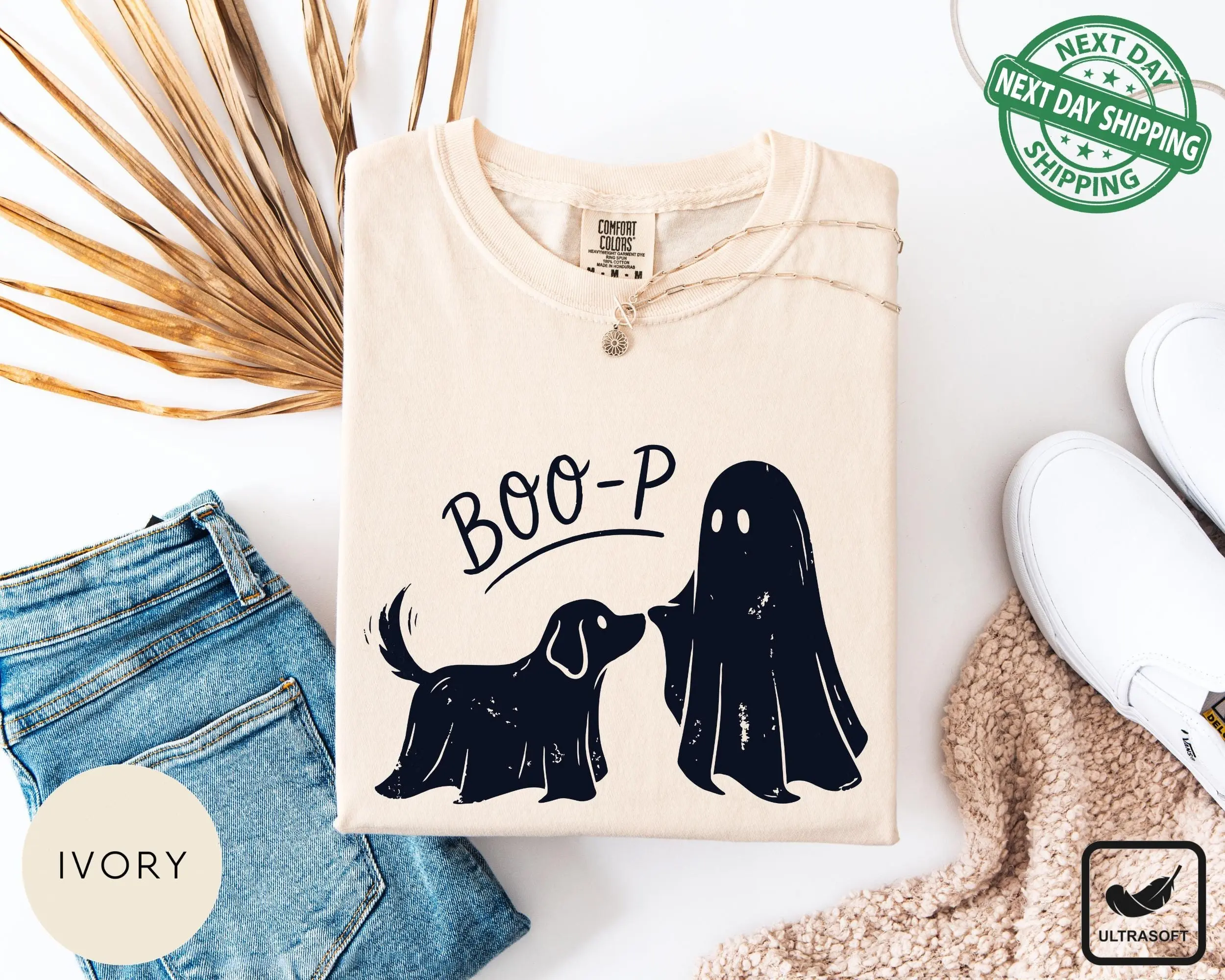 Comfort Colors Boo-p Ghost Dog T-Shirt, Funny Cute Halloween Mom Graphic Tee, Pet Lover Costume Top - photo 3