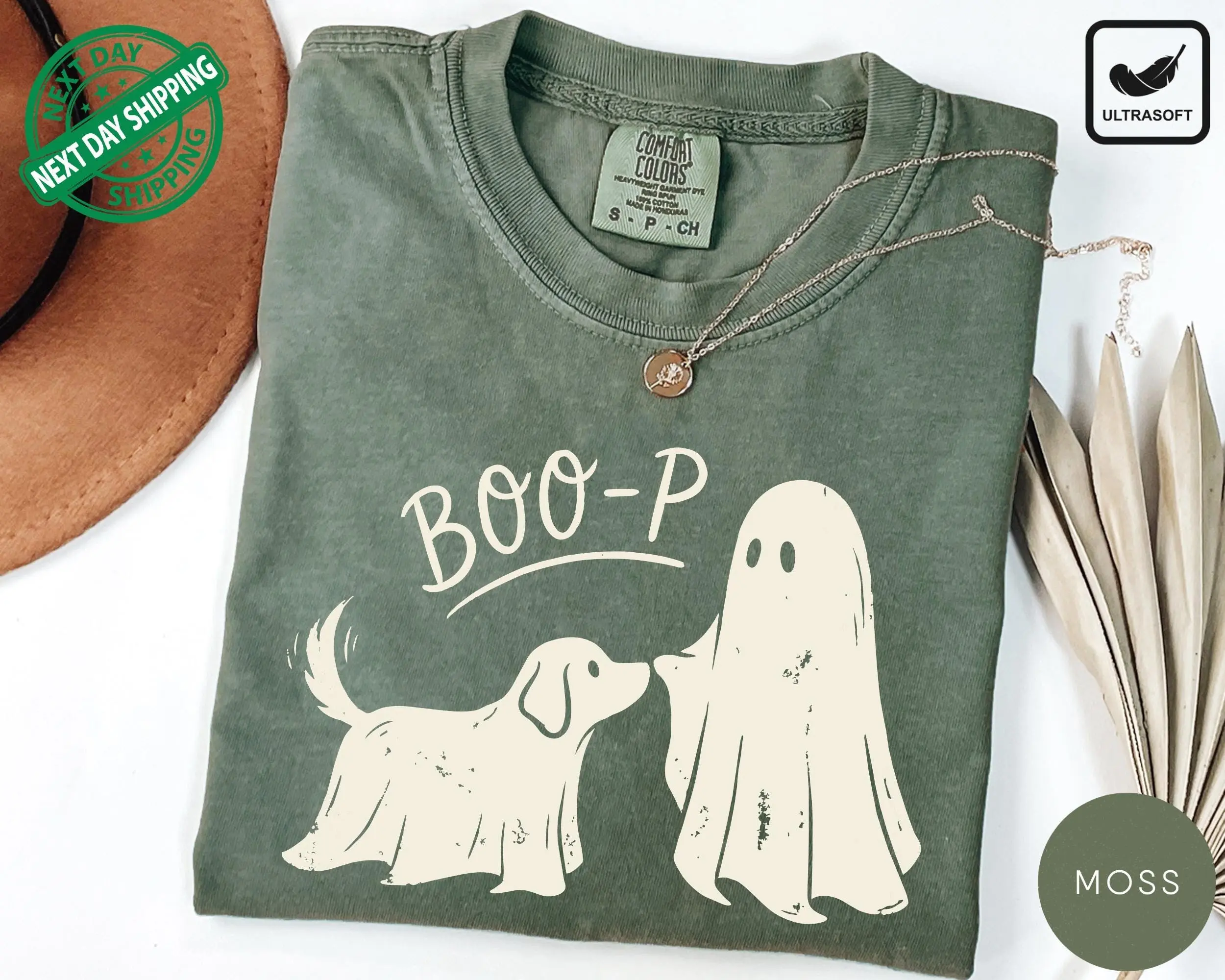 Comfort Colors Boo-p Ghost Dog T-Shirt, Funny Cute Halloween Mom Graphic Tee, Pet Lover Costume Top - photo 4