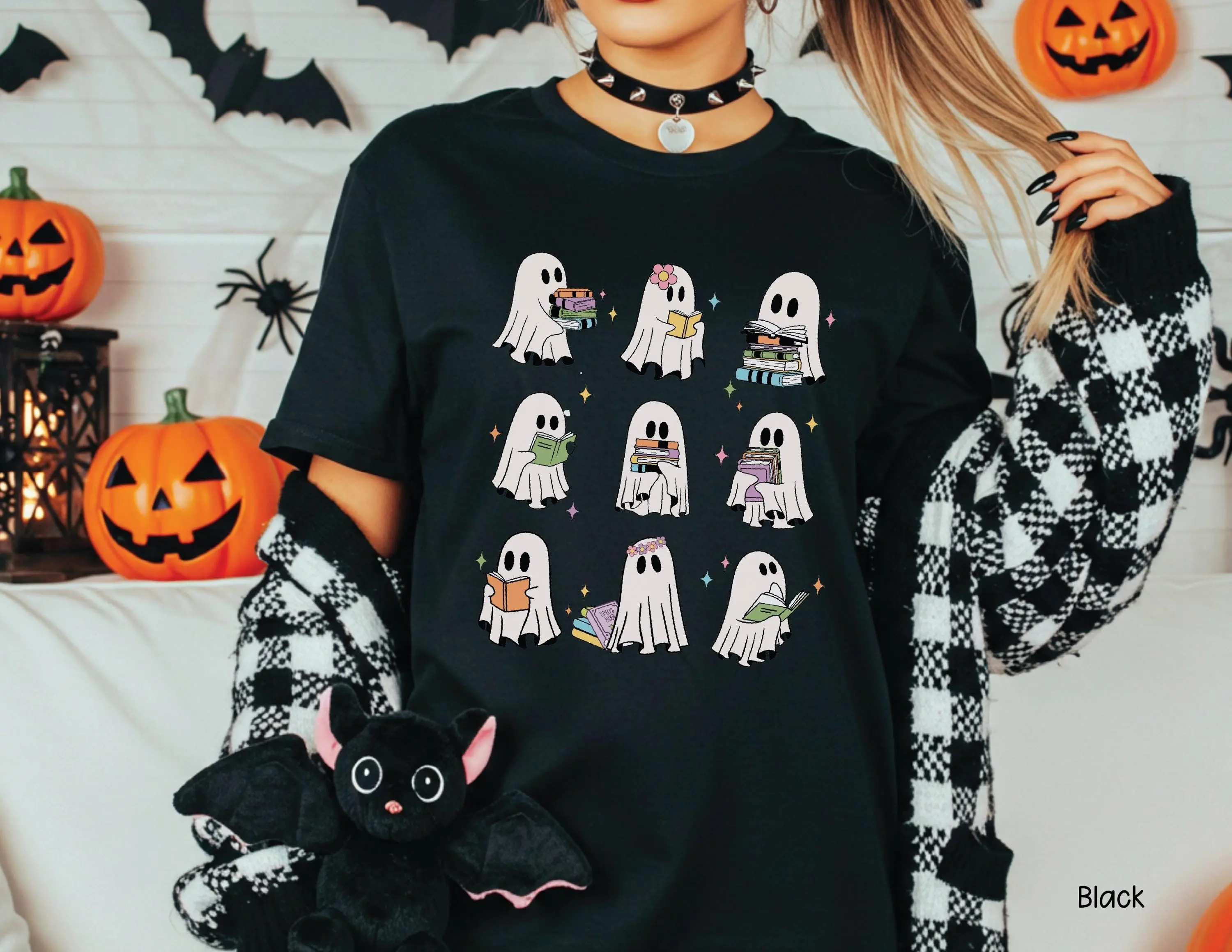 Bookish Halloween Ghost Shirt: Teacher Librarian Spooky Season Tee - photo 2