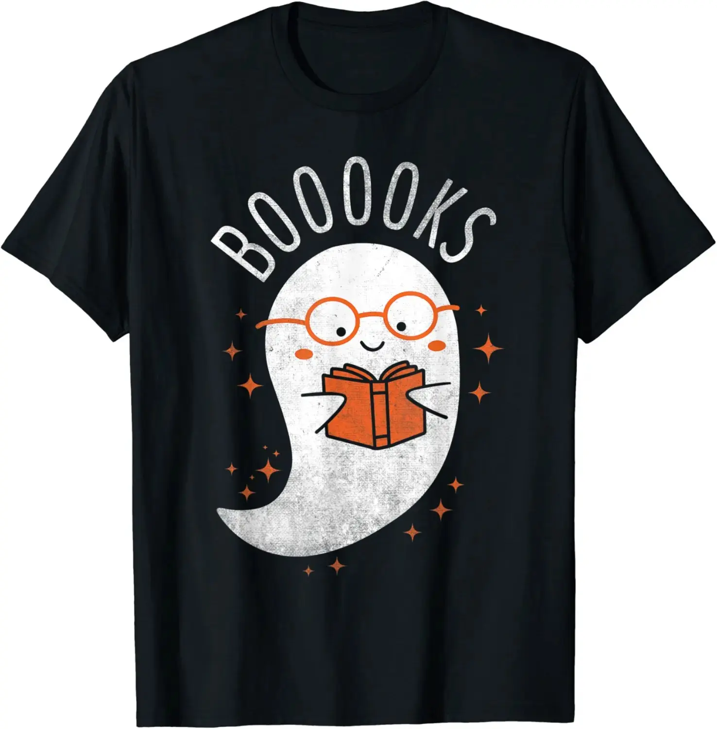 Booooks Ghost Funny Halloween T-Shirt for Women, Teacher Librarian Reading Tee, Bookworm Library Spooky Season Short Sleeve Top