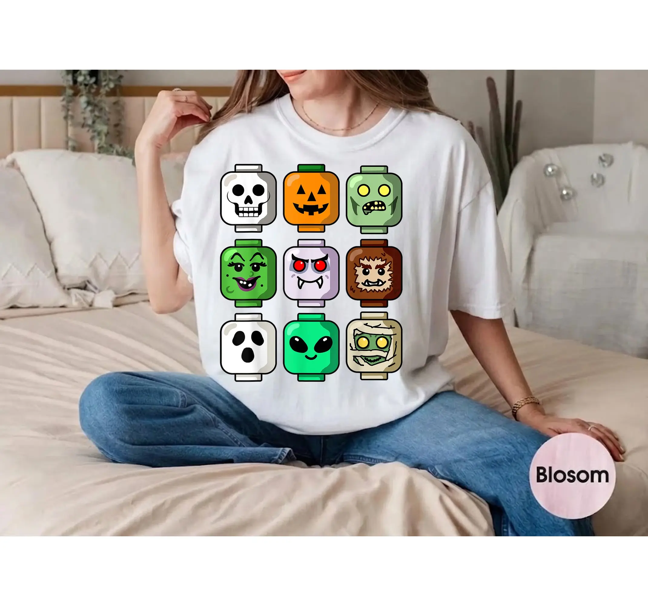 Boys Halloween Shirt, Toy Brick Figure Zombie Ghost Pumpkin Graphic Tee - photo 2