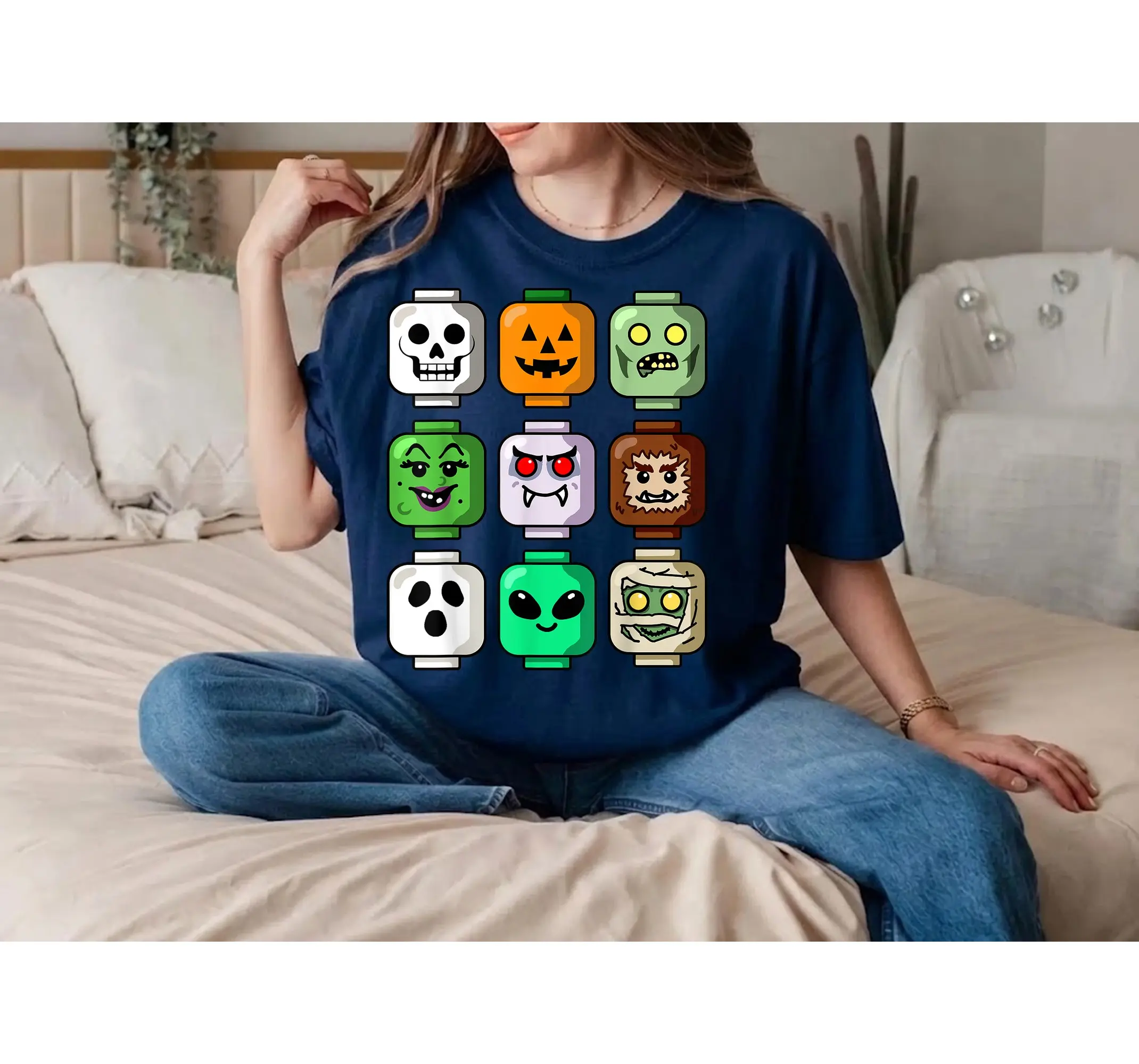Boys Halloween Shirt, Toy Brick Figure Zombie Ghost Pumpkin Graphic Tee - photo 3