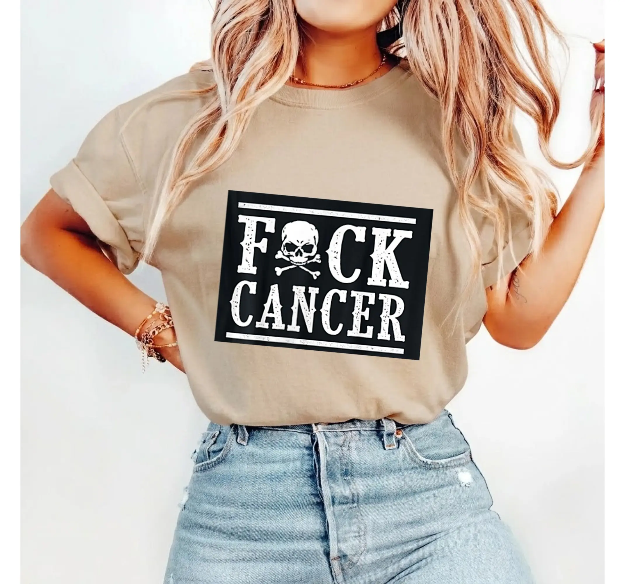 Breast Cancer Awareness Skull Shirt, Skeleton Pink Ribbon Survivor Graphic Tee - photo 2