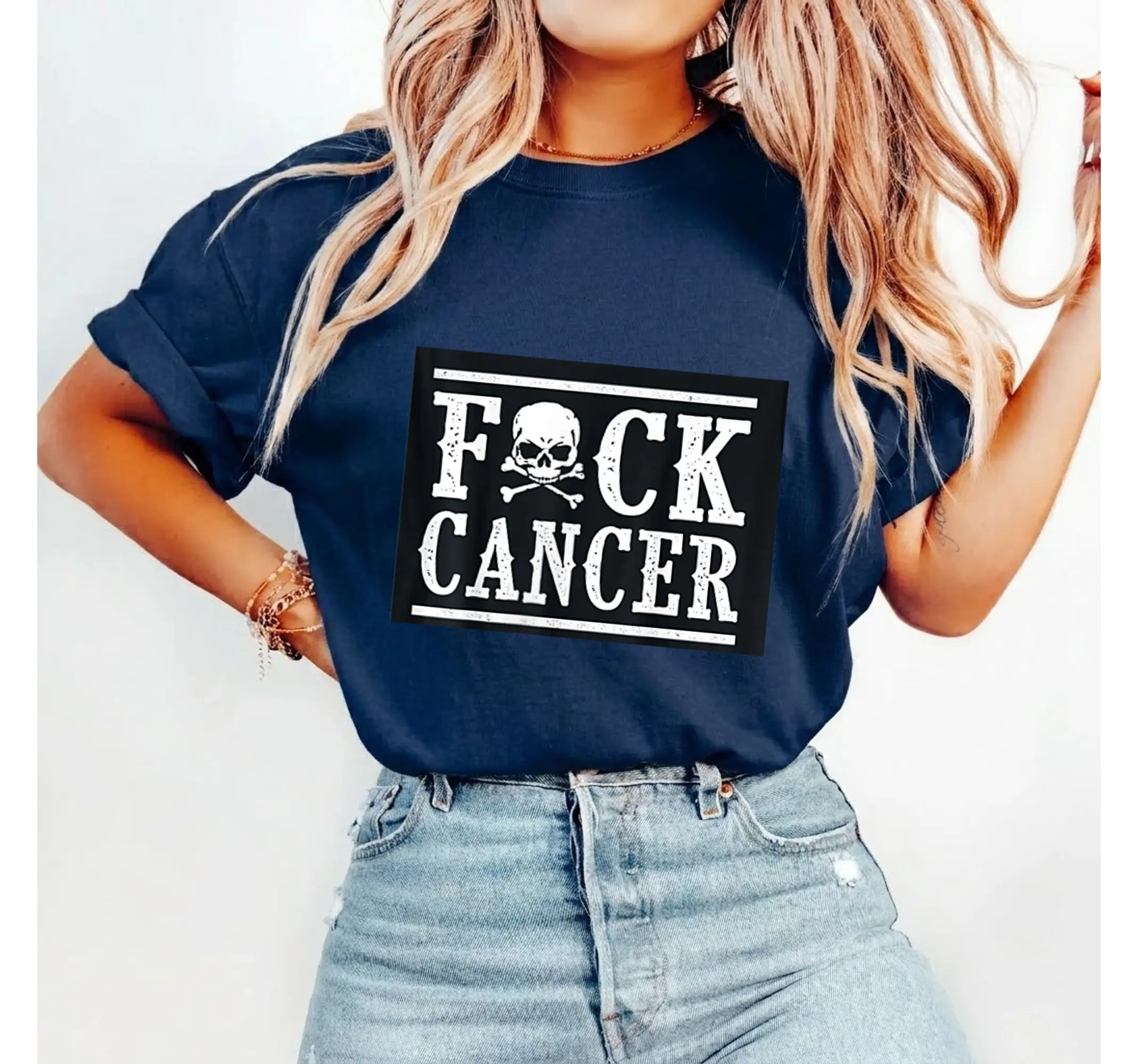 Breast Cancer Awareness Skull Shirt, Skeleton Pink Ribbon Survivor Graphic Tee - photo 3