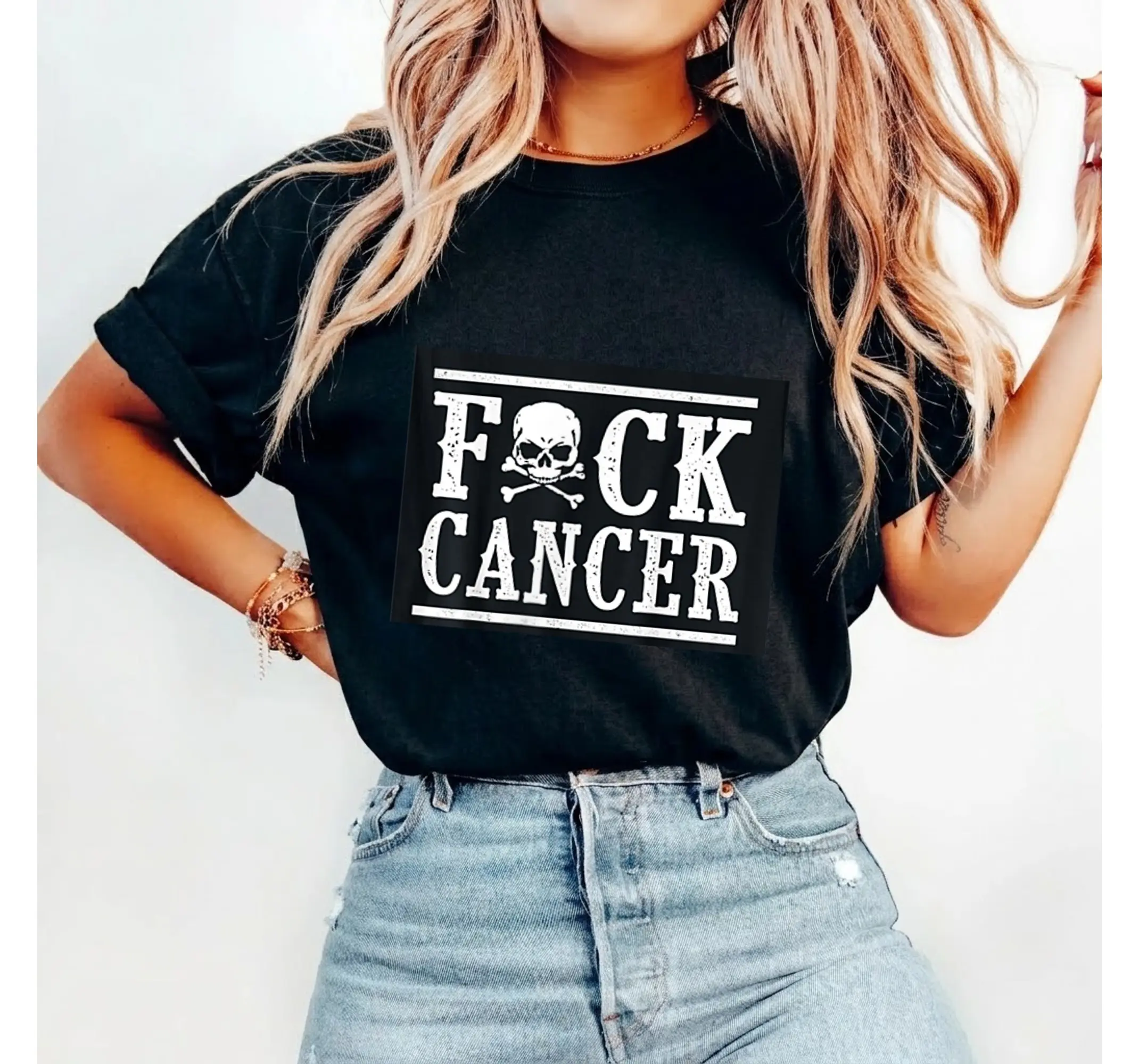 Breast Cancer Awareness Skull Shirt, Skeleton Pink Ribbon Survivor Graphic Tee - photo 4