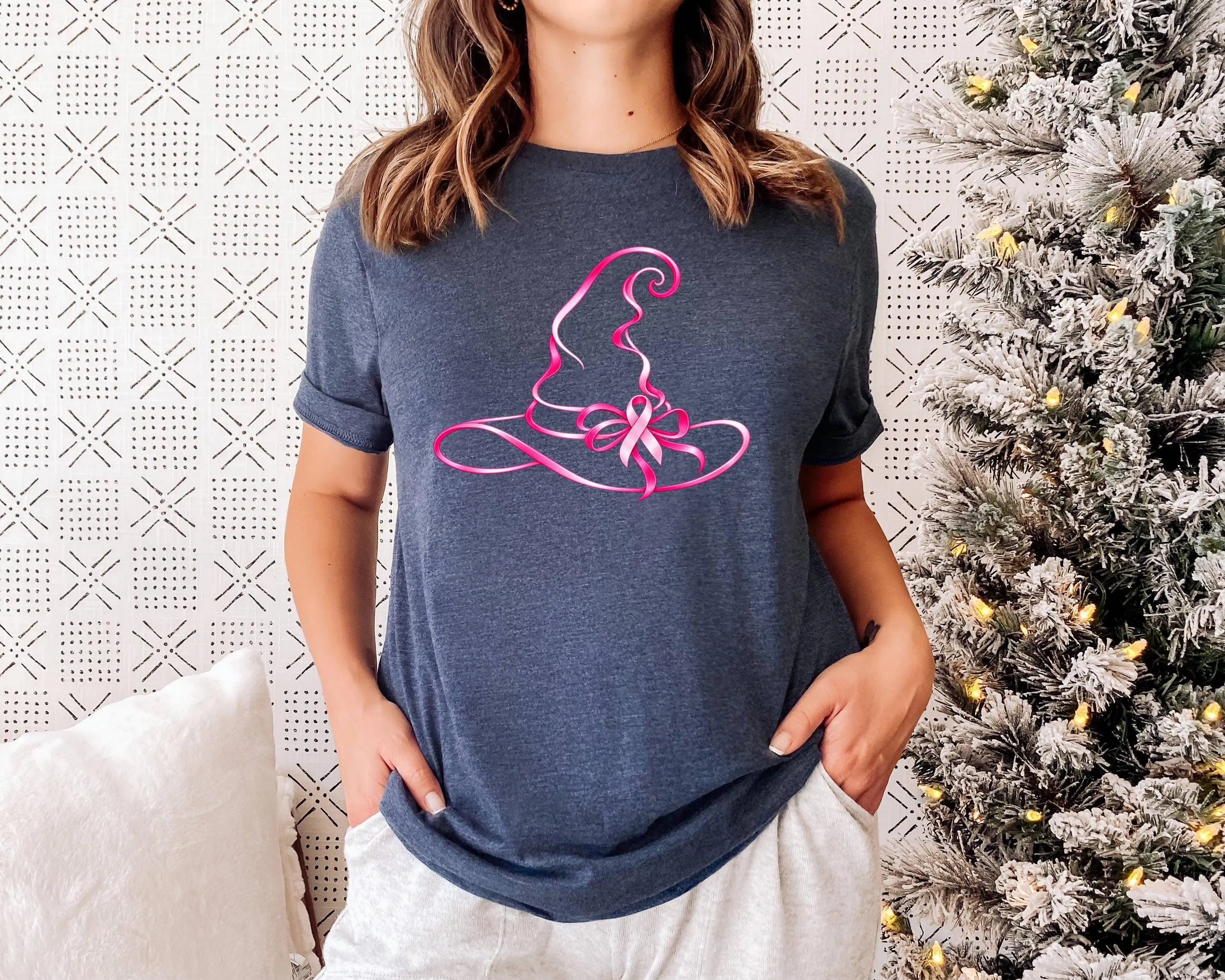Comfort Colors Breast Cancer Awareness Witch Hat Shirt, Pink Ribbon Halloween Tee, October Survivor Gift - photo 5