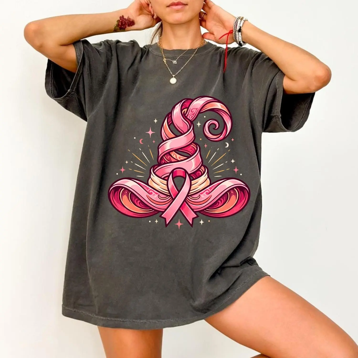 Comfort Colors Breast Cancer Halloween Shirt, Pink Ribbon Witch Hat Tee, Spooky October Support Gift
