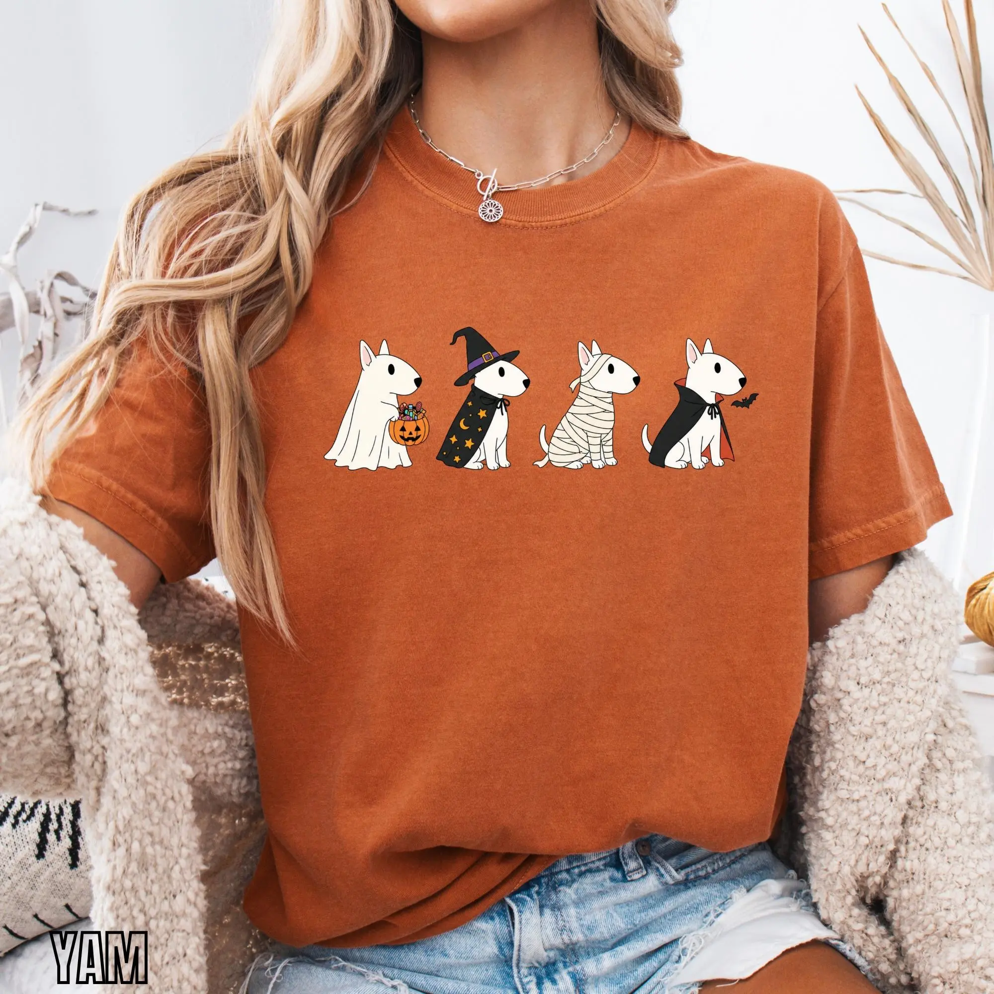 Comfort Colors Bull Terrier Halloween T-Shirt, Trick or Treat Dog Shirt, Bully Breed Lover Spooky Season Gift - photo 2