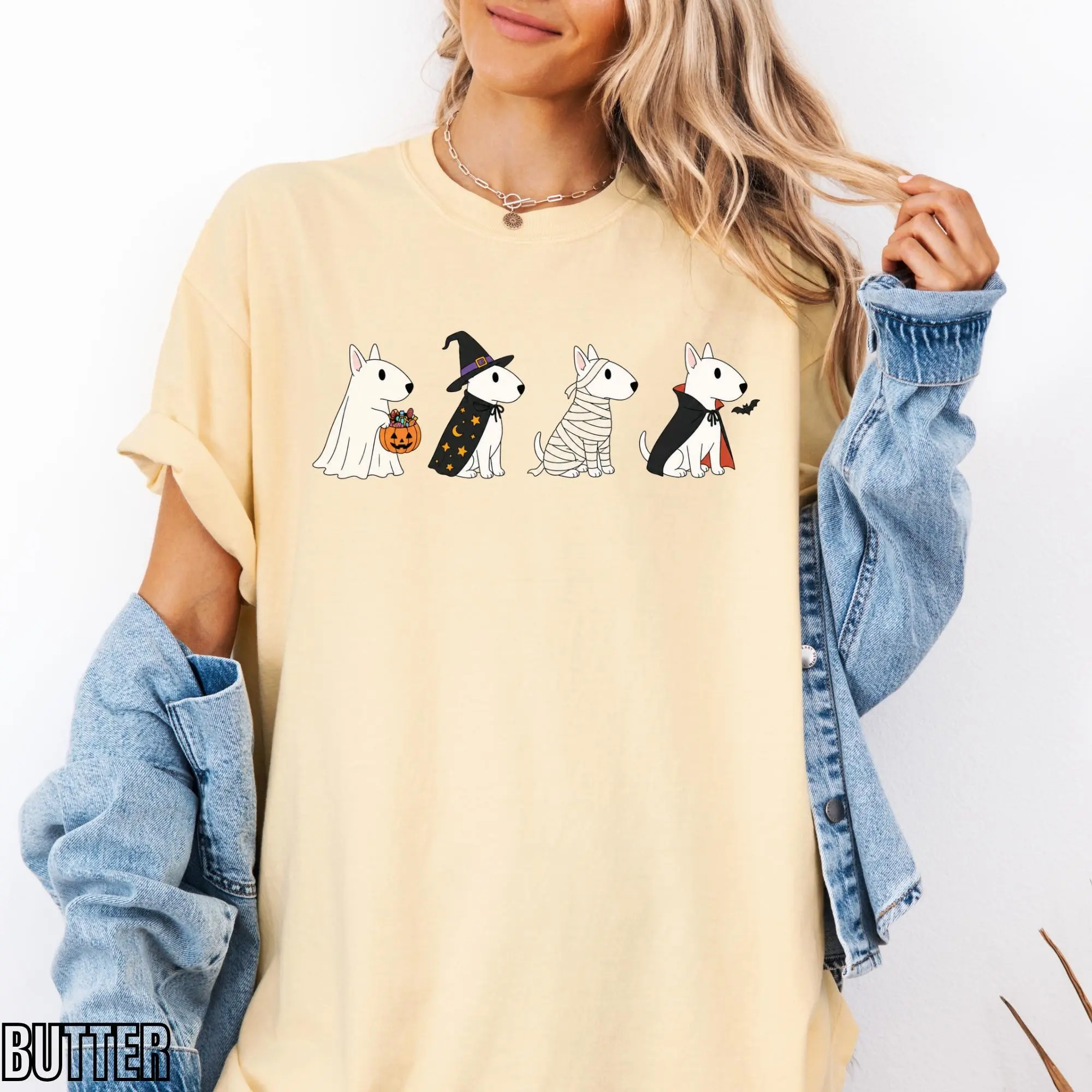 Comfort Colors Bull Terrier Halloween T-Shirt, Trick or Treat Dog Shirt, Bully Breed Lover Spooky Season Gift - photo 3