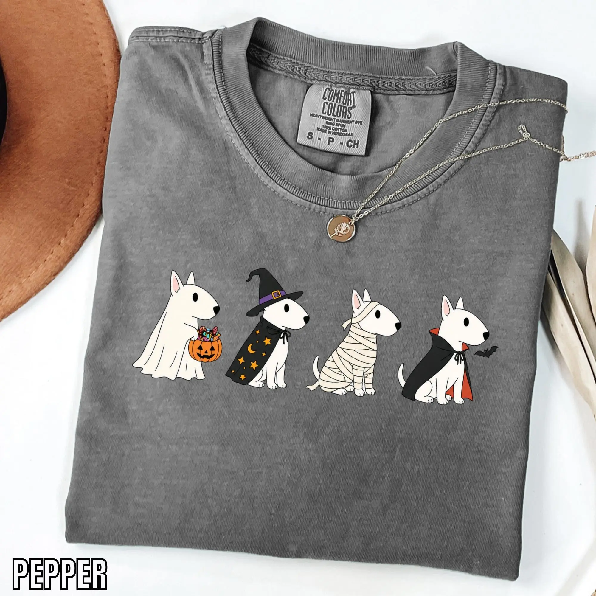 Comfort Colors Bull Terrier Halloween T-Shirt, Trick or Treat Dog Shirt, Bully Breed Lover Spooky Season Gift - photo 5