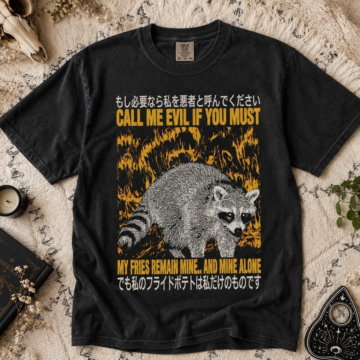 Call Me Evil Raccoon Graphic Shirt for Women, Vintage Horror Halloween Tee, Dark Humor Animal Lover Gift - photo 2