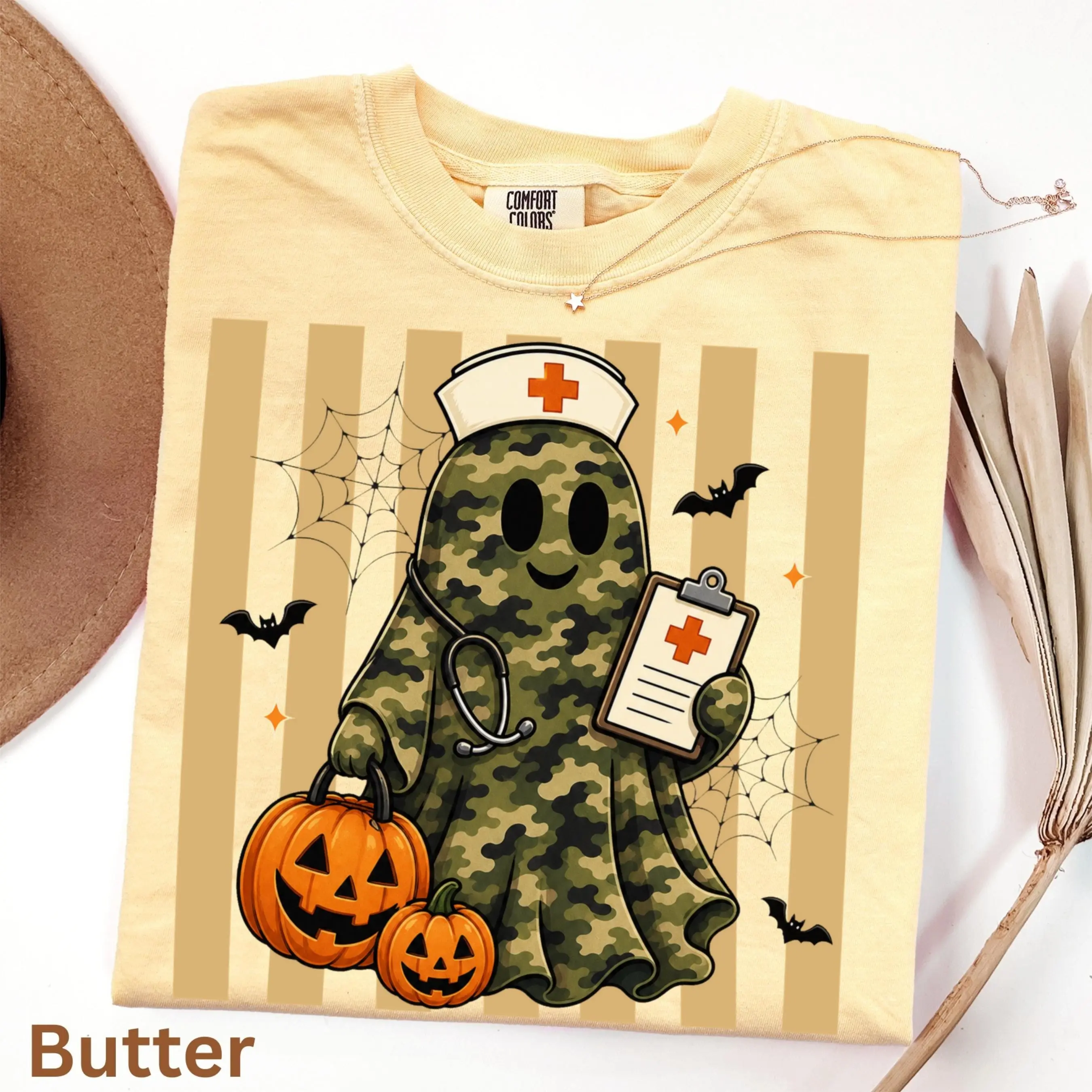 Comfort Colors Camo Nurse Ghost Halloween Shirt, Spooky Medical Fall Gift Tee