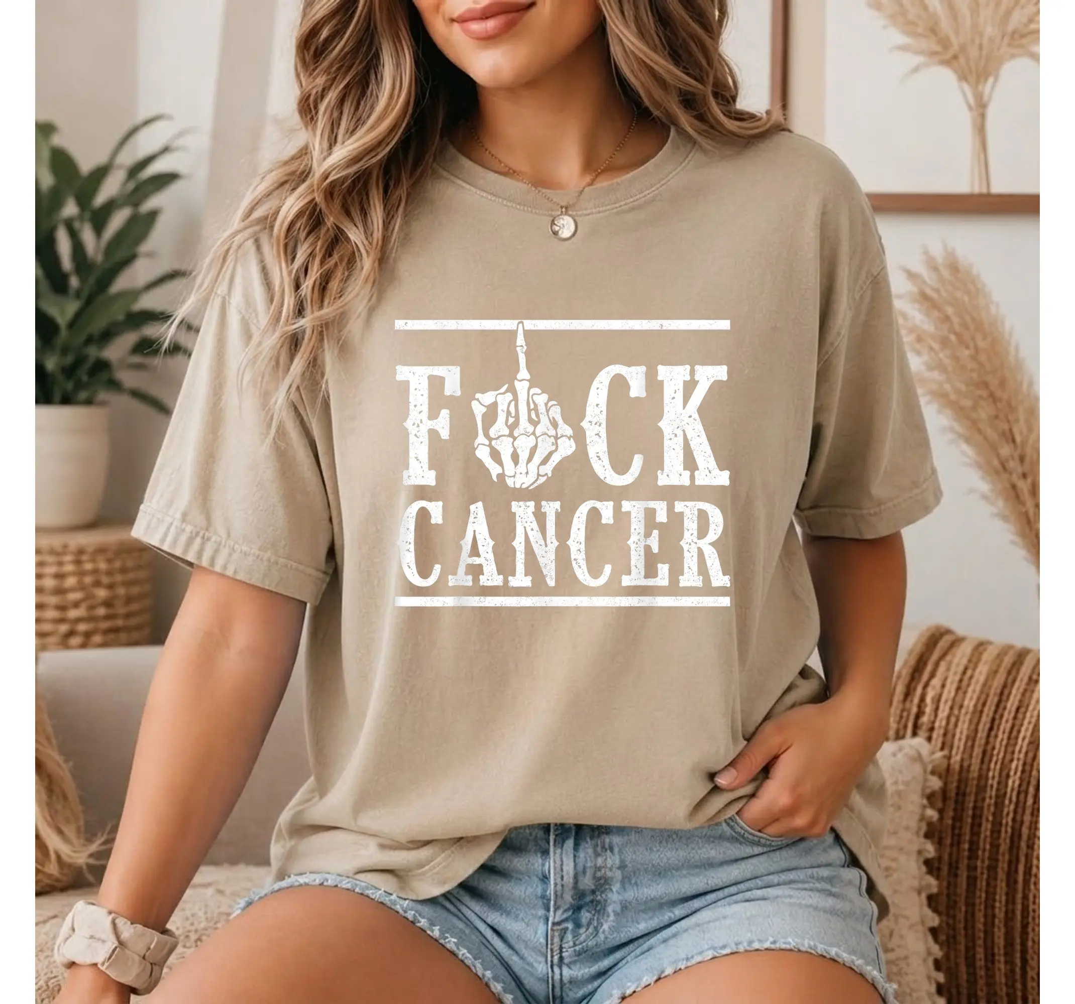Cancer Survivor Awareness Tee, Skeleton Middle Finger Graphic Shirt, Edgy Fighter Top - photo 2