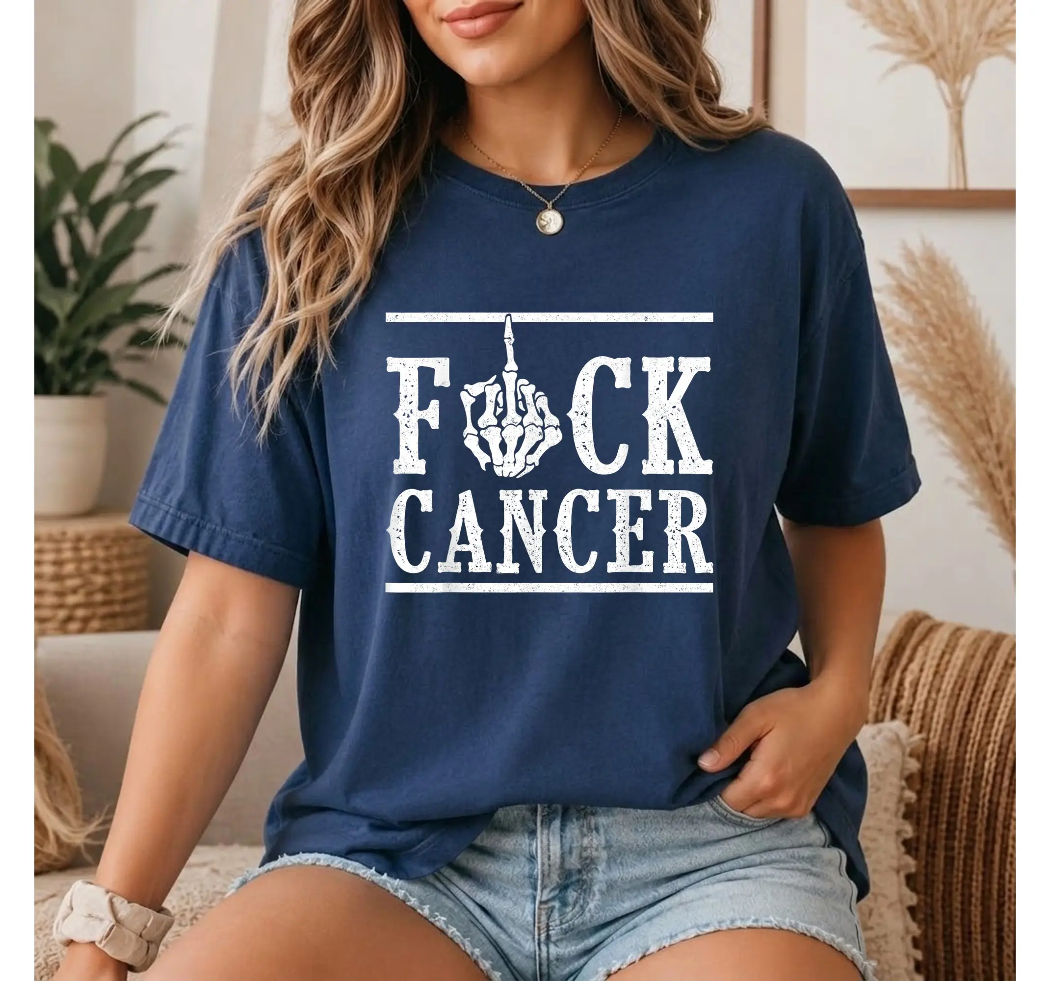 Cancer Survivor Awareness Tee, Skeleton Middle Finger Graphic Shirt, Edgy Fighter Top - photo 3