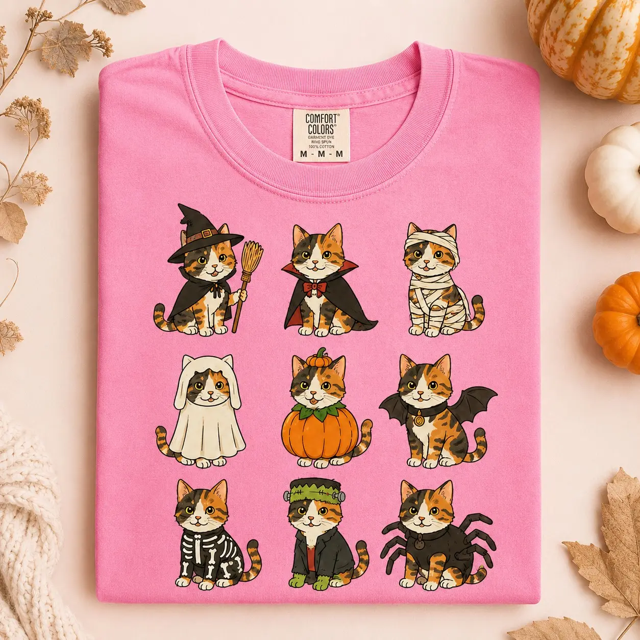 Comfort Colors Halloween Cat Mom Shirt, Spooky Season Black White Calico Tee, Cute Fall Lover Gift