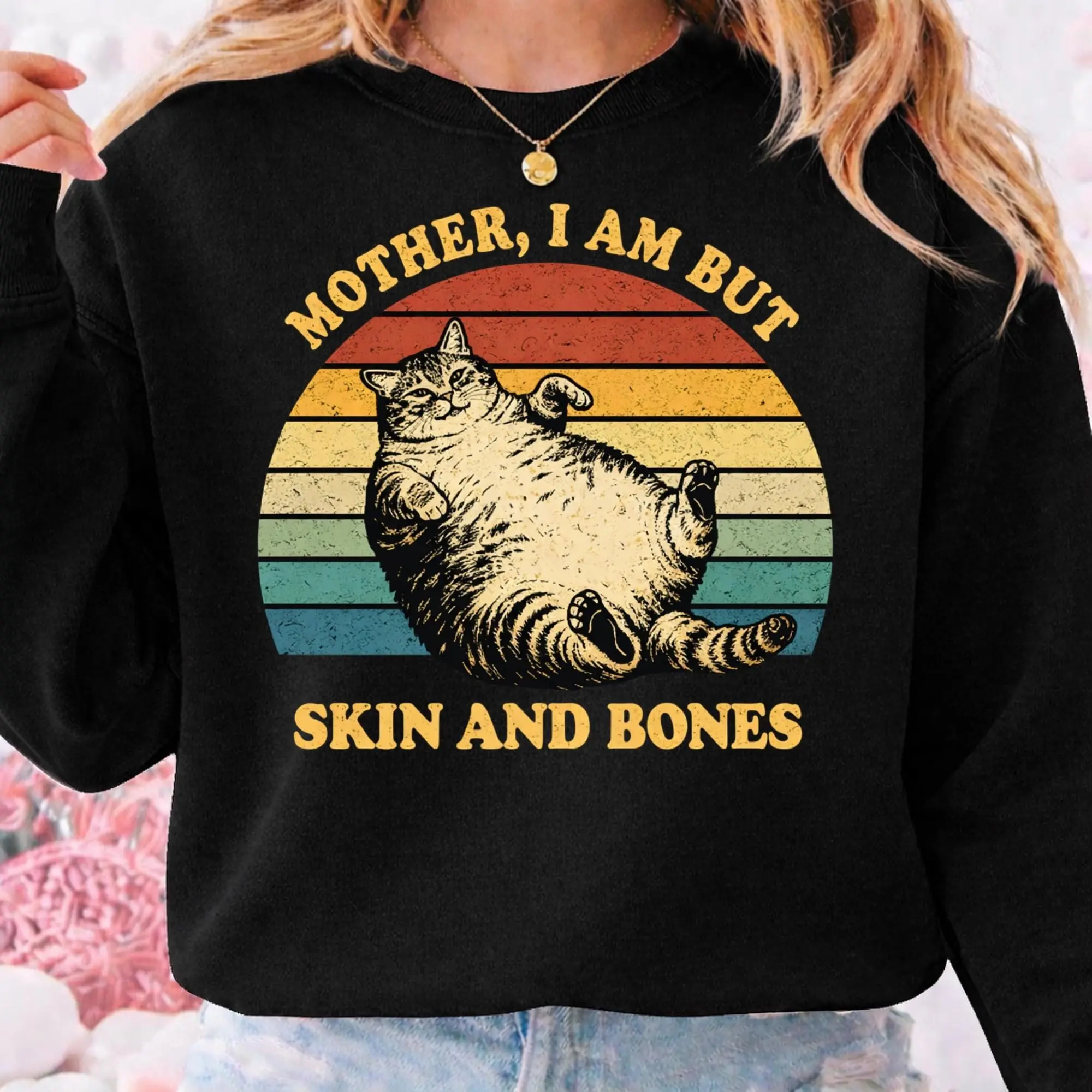 Cat Mom Shirt I Am But Skin and Bones, Funny Skeleton Halloween Comfort Colors Tee, Cute Cat Lover Gift for Women