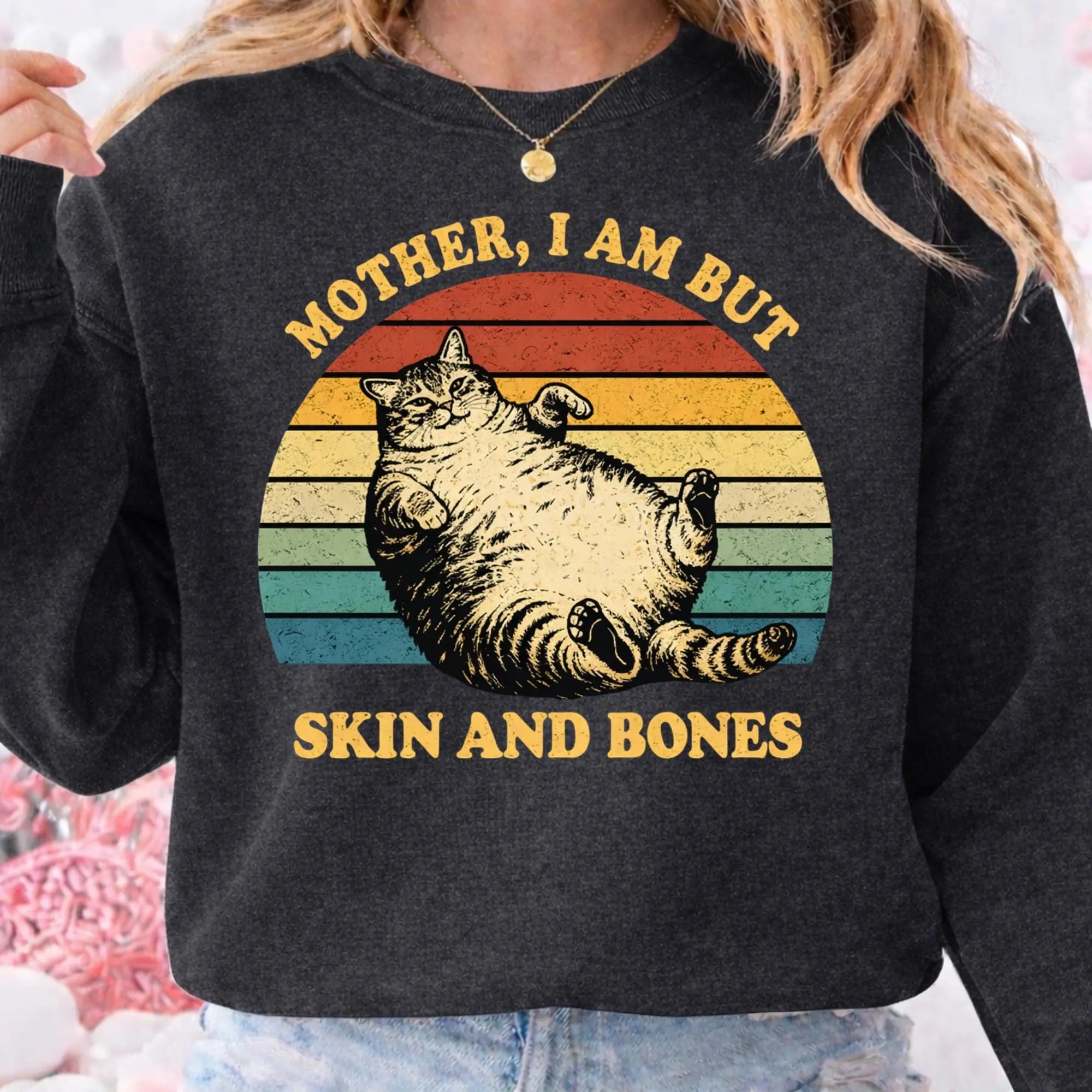 Cat Mom Shirt I Am But Skin and Bones, Funny Skeleton Halloween Comfort Colors Tee, Cute Cat Lover Gift for Women - photo 3