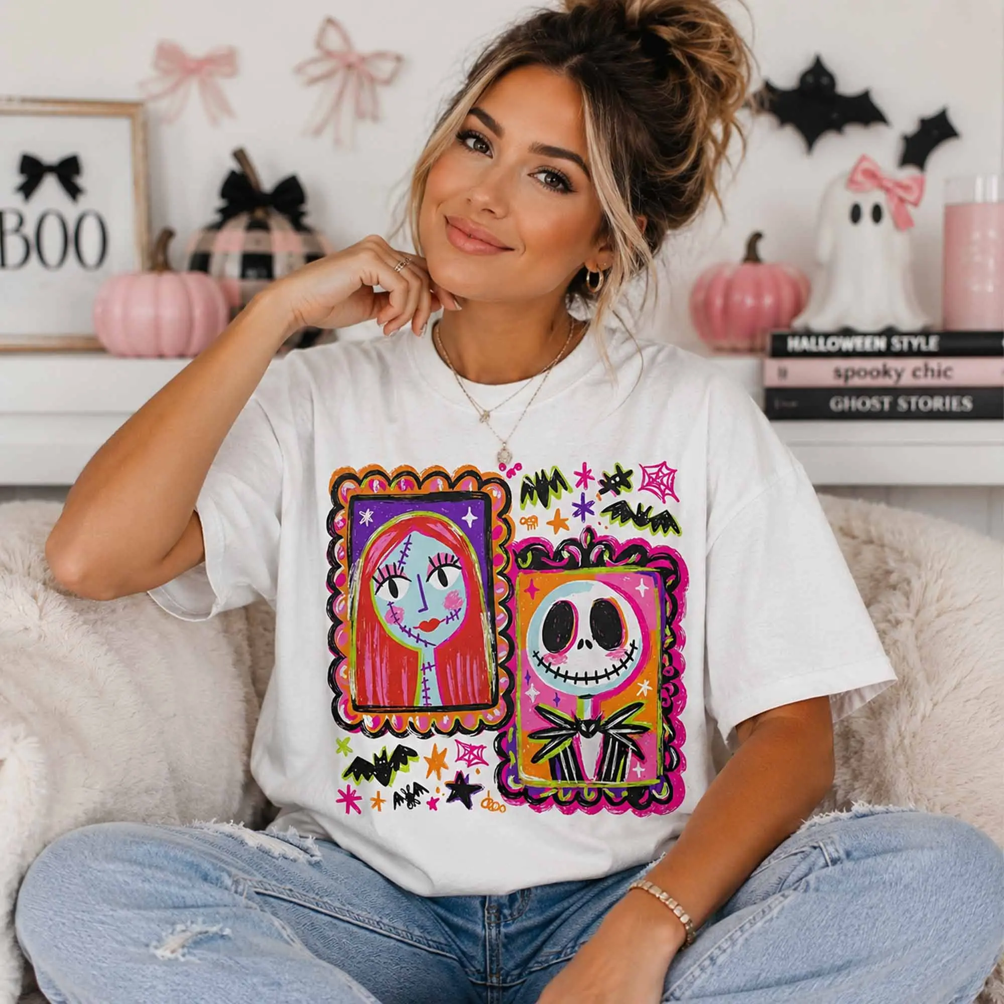 Horror Characters Halloween Tee, Movie Trick Or Treat Graphic Shirt, Spooky Season Fall Pumpkin Couple Party Top
