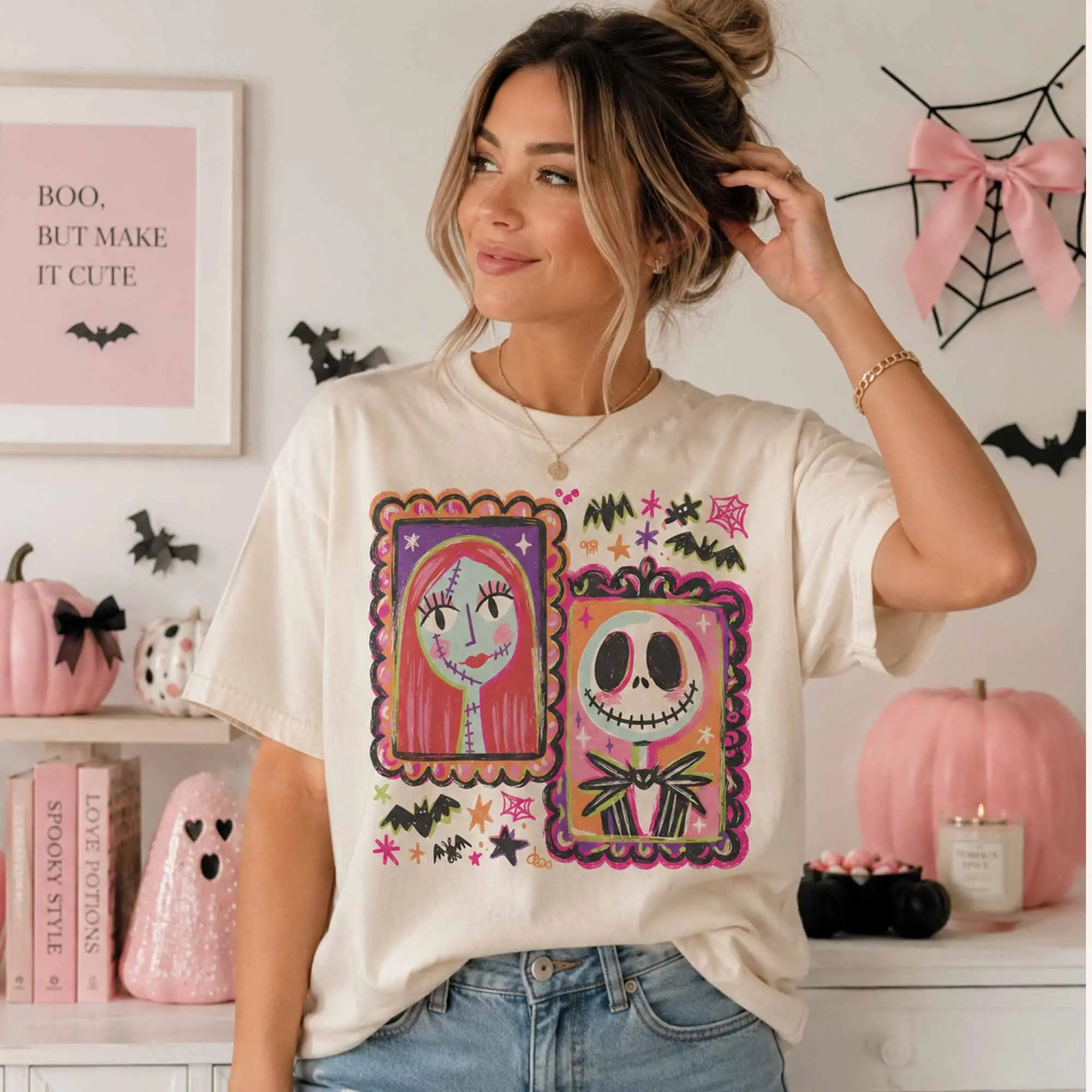 Horror Characters Halloween Tee, Movie Trick Or Treat Graphic Shirt, Spooky Season Fall Pumpkin Couple Party Top - photo 2