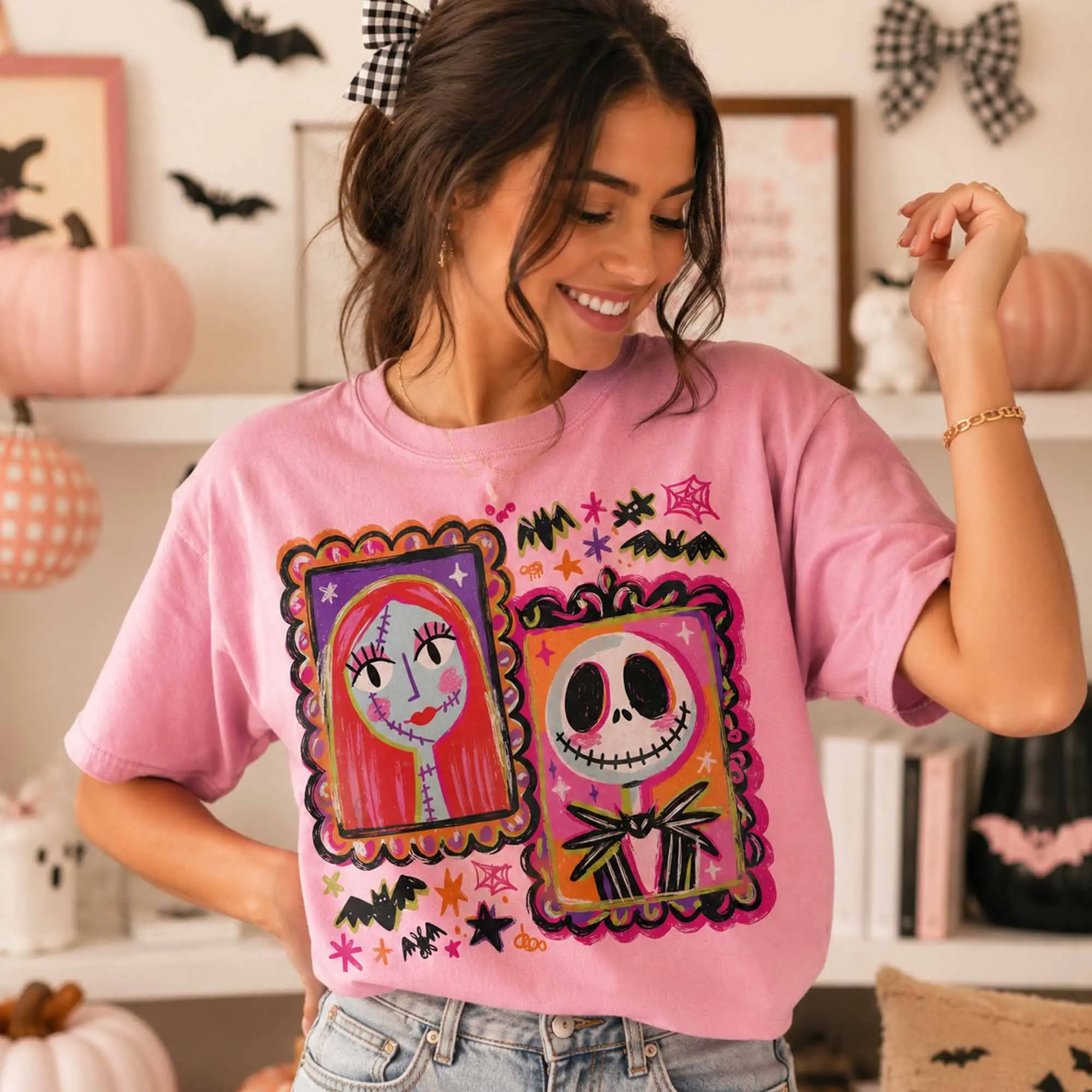 Horror Characters Halloween Tee, Movie Trick Or Treat Graphic Shirt, Spooky Season Fall Pumpkin Couple Party Top - photo 3
