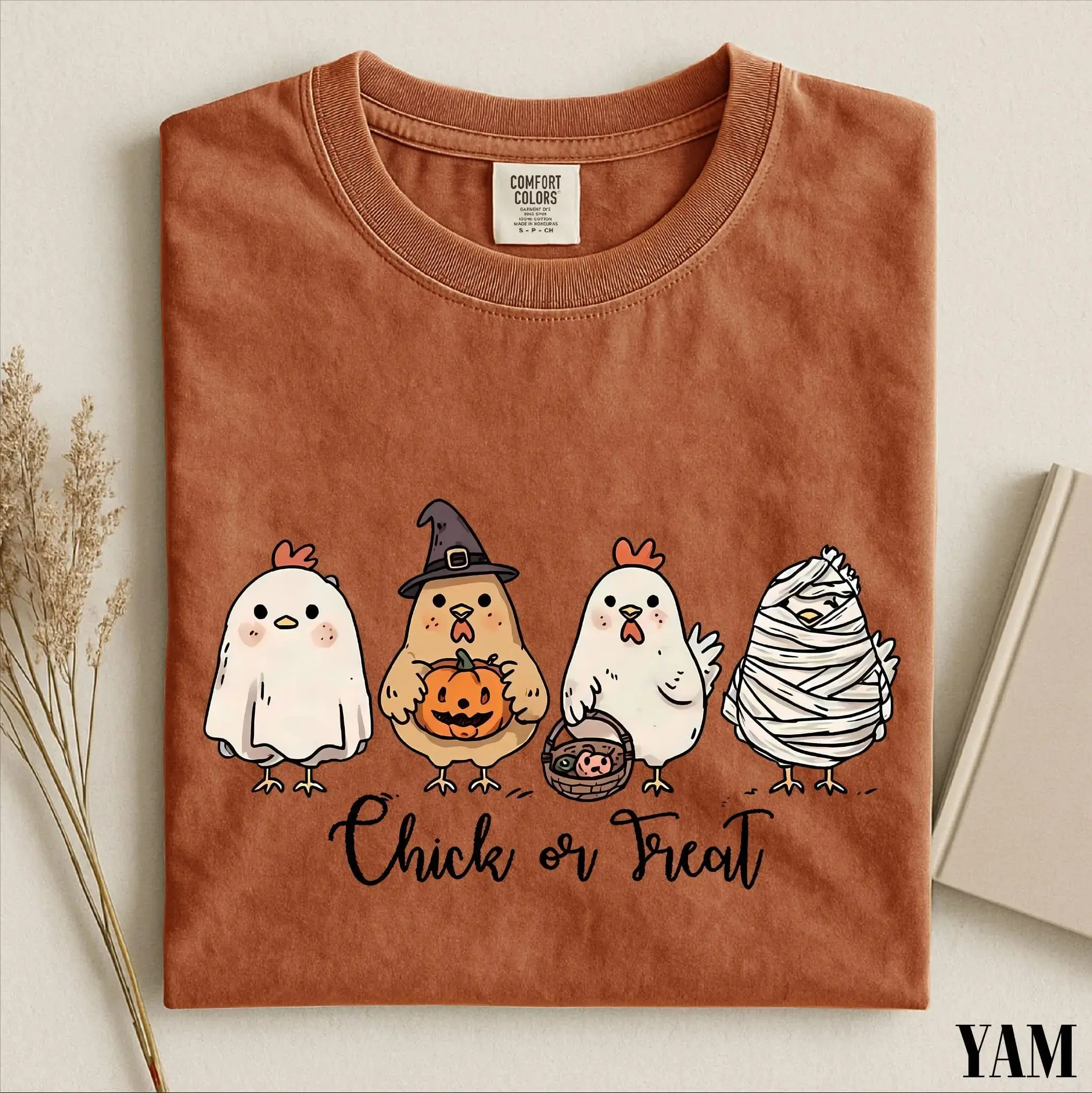 Chick Or Treat Shirt, Cute Halloween Chicken Ghost Tee, Funny Spooky Farm Animal Comfort Colors Gift for Women Fall Lovers - photo 2