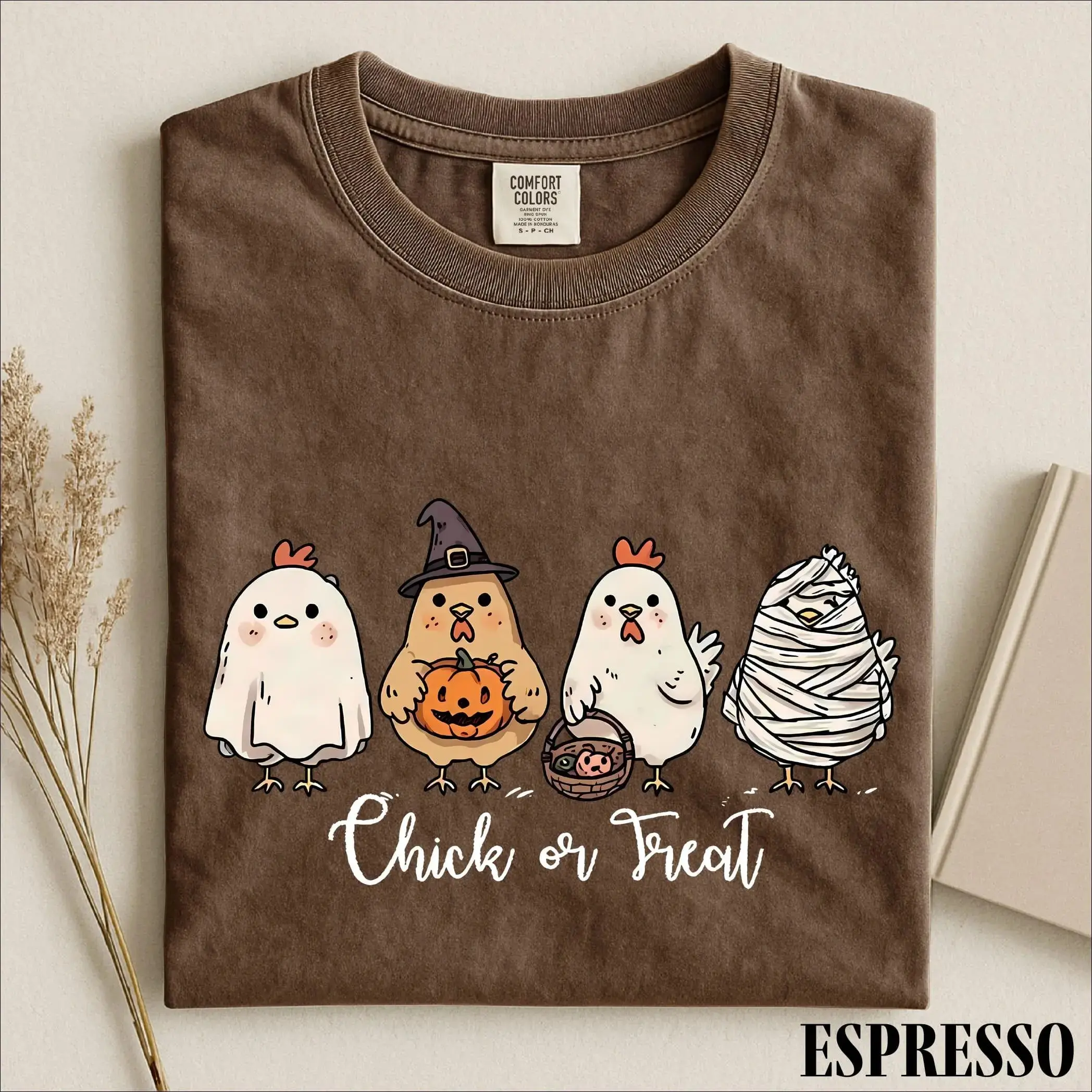 Chick Or Treat Shirt, Cute Halloween Chicken Ghost Tee, Funny Spooky Farm Animal Comfort Colors Gift for Women Fall Lovers - photo 3