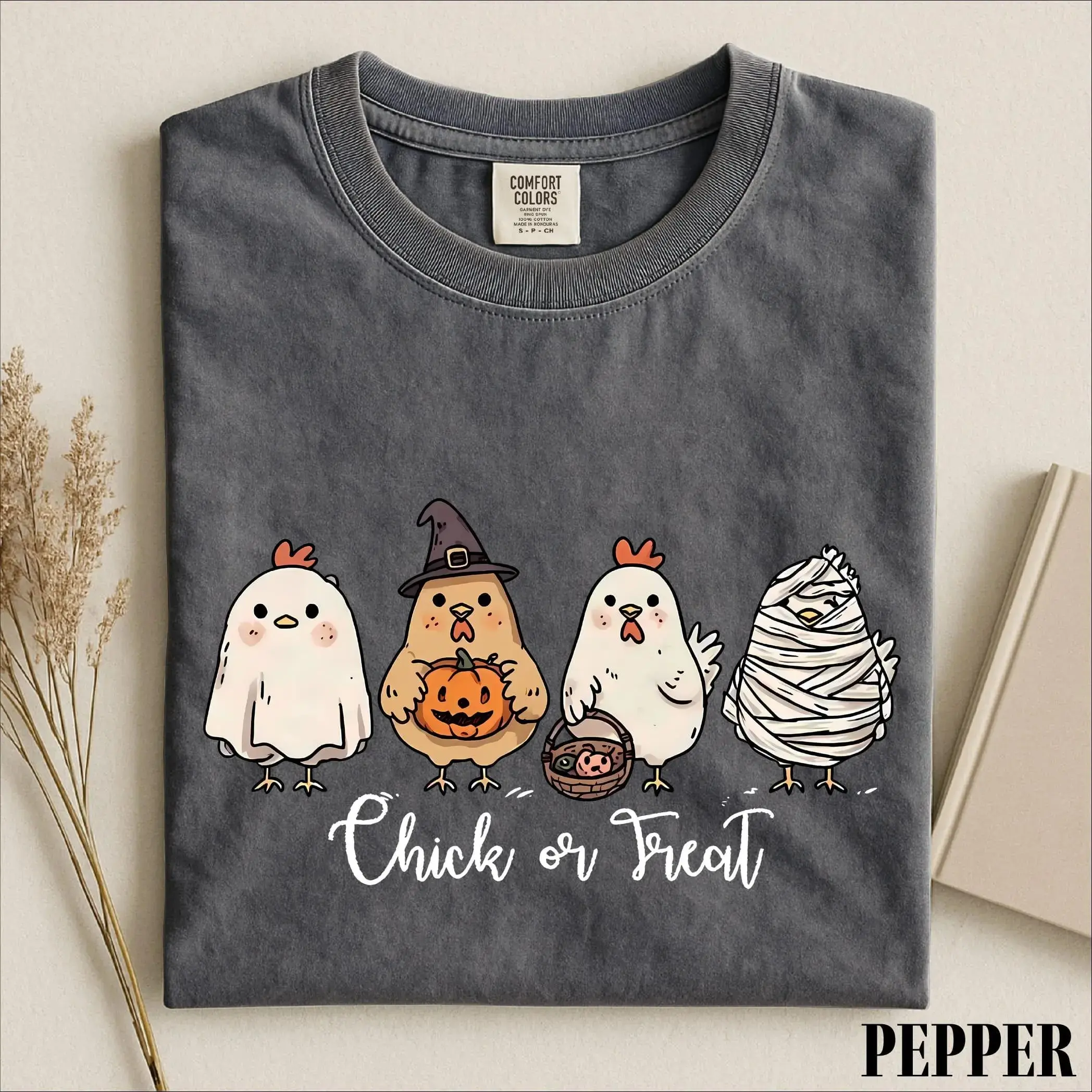 Chick Or Treat Shirt, Cute Halloween Chicken Ghost Tee, Funny Spooky Farm Animal Comfort Colors Gift for Women Fall Lovers - photo 4