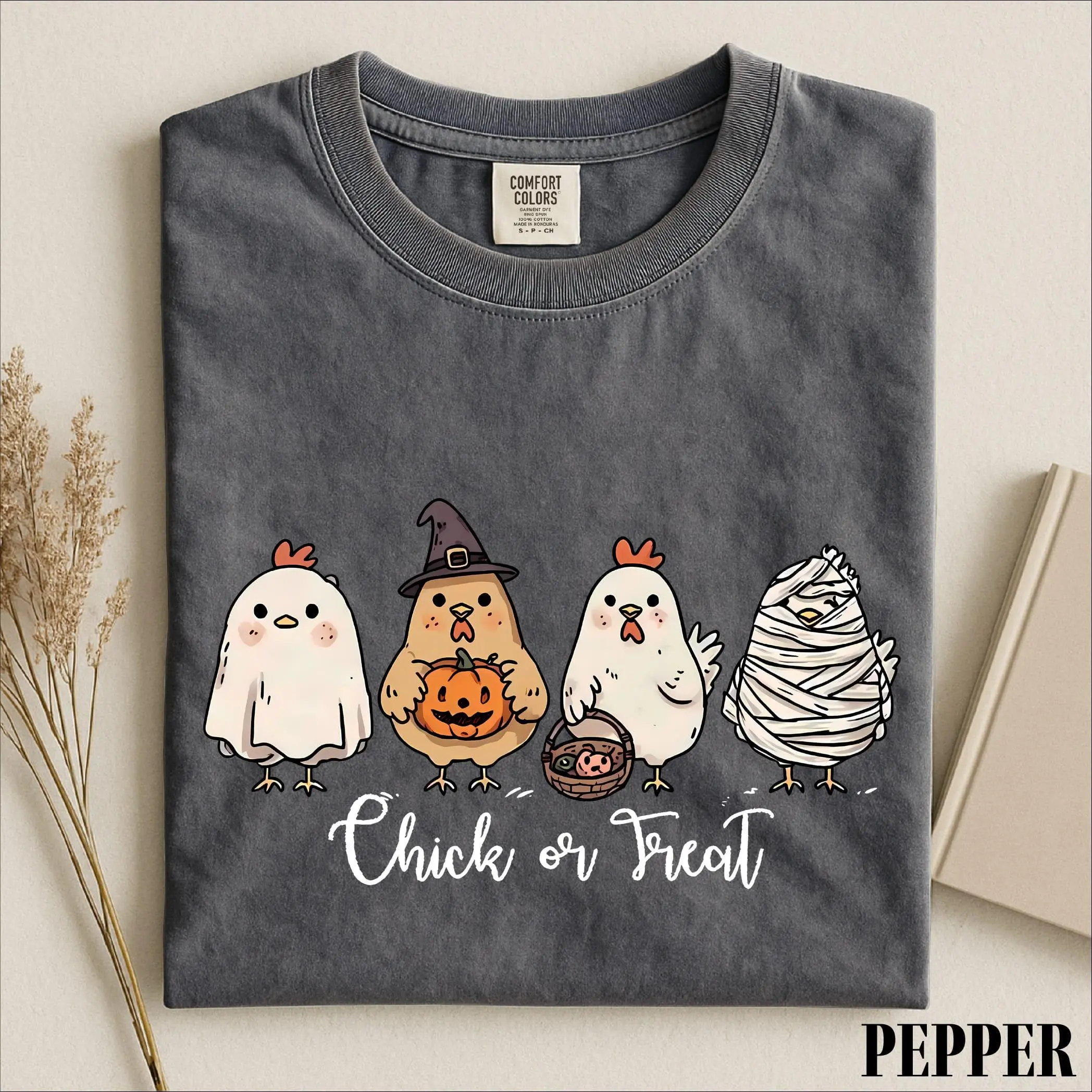 Chick Or Treat Shirt, Cute Halloween Chicken Ghost Tee, Funny Spooky Farm Animal Comfort Colors Top, Fall Lover Gift - photo 4