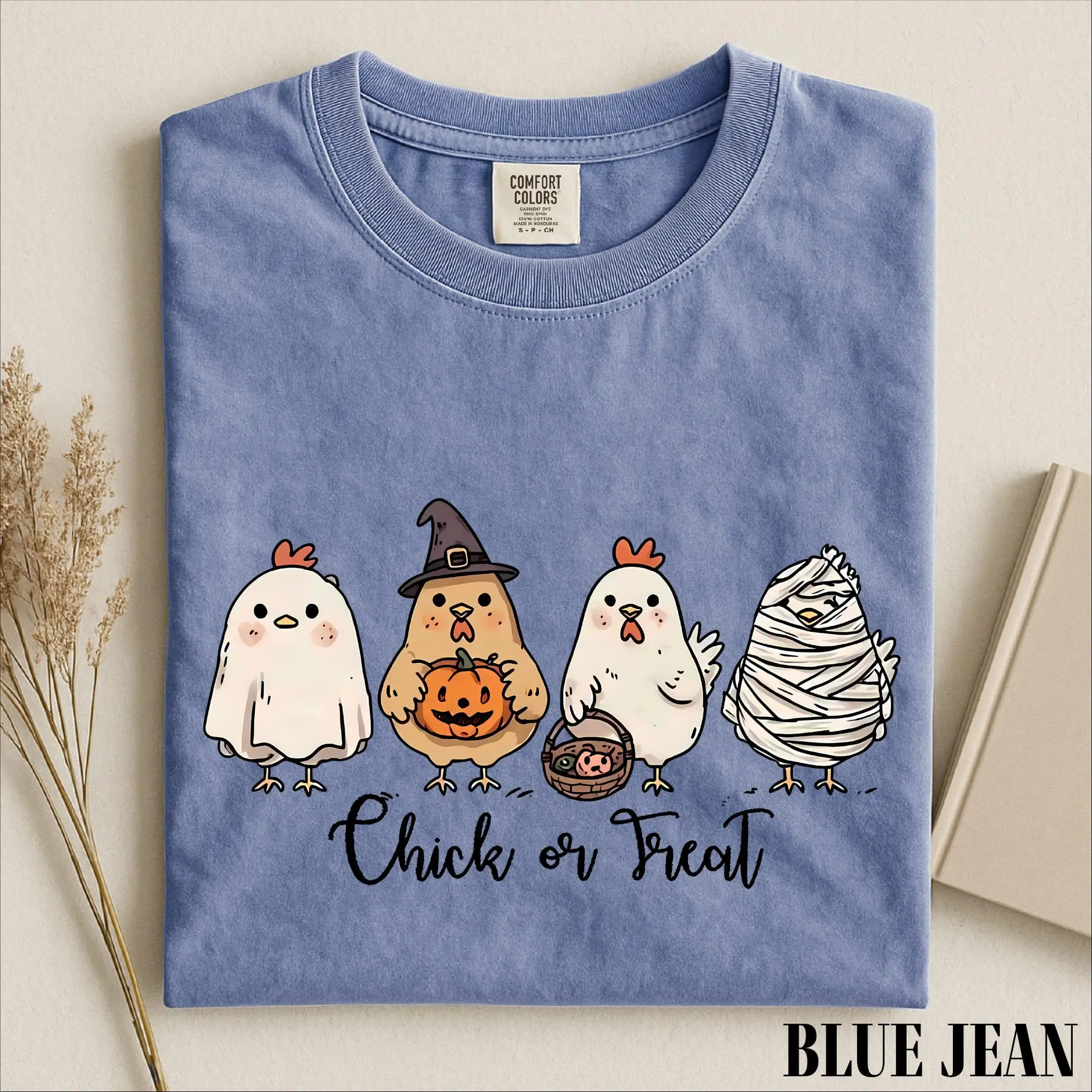 Chick Or Treat Shirt, Cute Halloween Chicken Ghost Tee, Funny Spooky Farm Animal Comfort Colors Top, Fall Lover Gift - photo 5