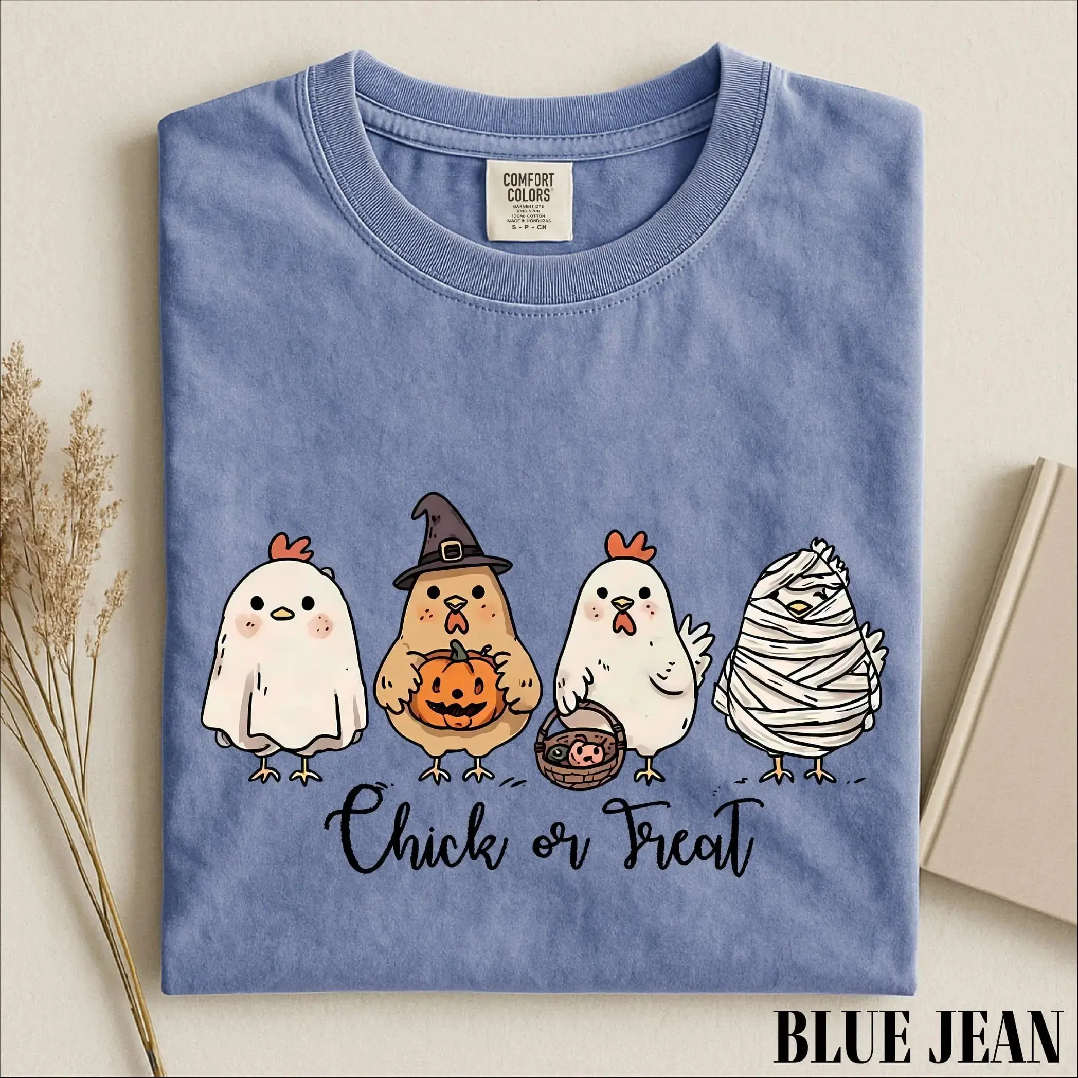 Chick Or Treat Shirt, Cute Halloween Chicken Ghost Tee, Funny Spooky Farm Animal Comfort Colors Gift for Women Fall Lovers - photo 5