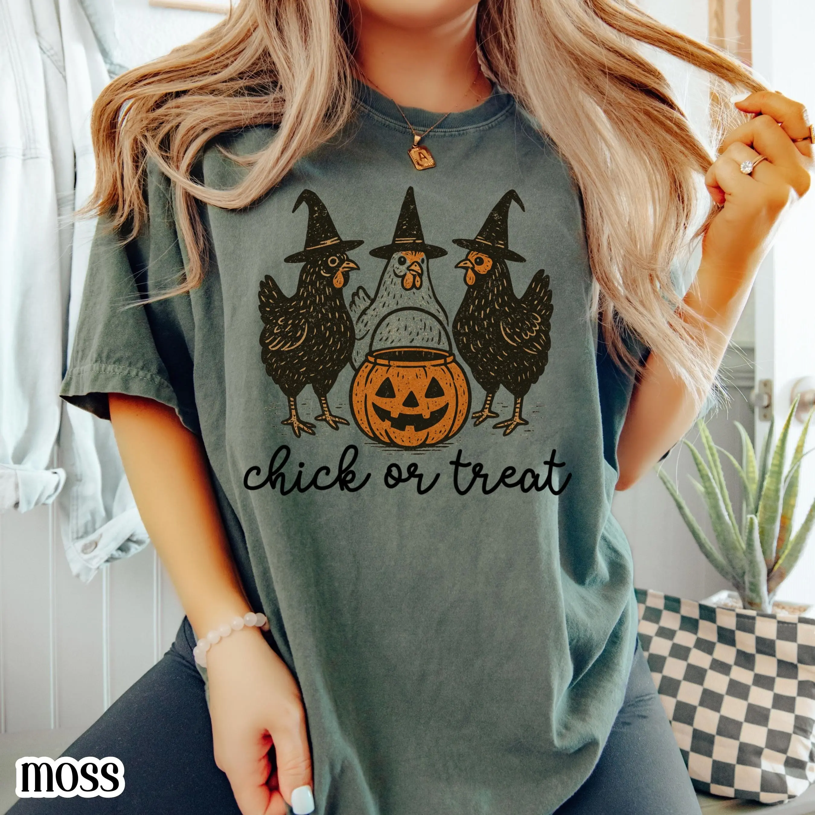 Chicken Halloween Shirt, Comfort Colors Witch Spooky Season Tee, Fall Pumpkin Costume Trick or Treating Outfit Top - photo 2