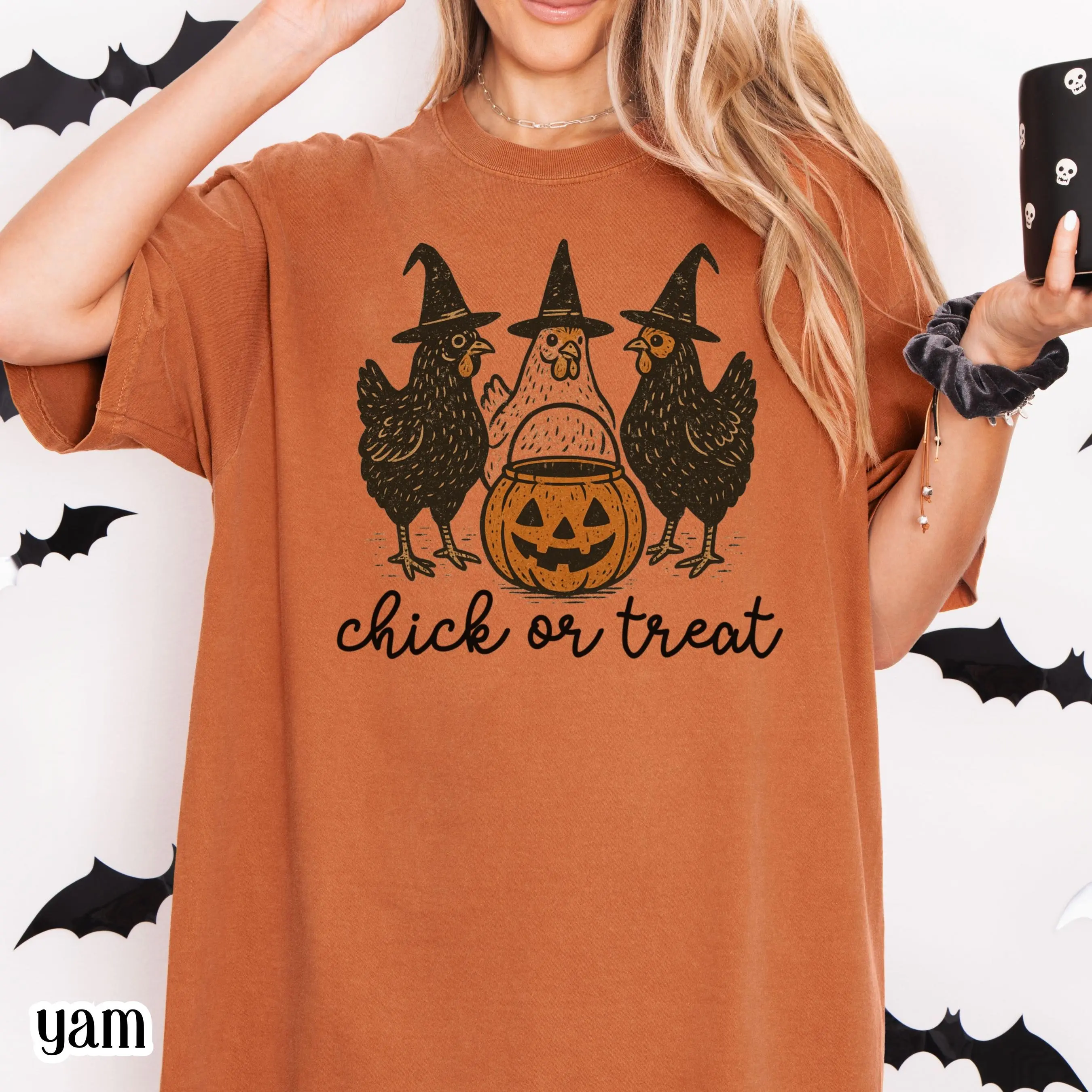 Chicken Halloween Shirt, Comfort Colors Witch Spooky Season Tee, Fall Pumpkin Costume Trick or Treating Outfit Top - photo 3