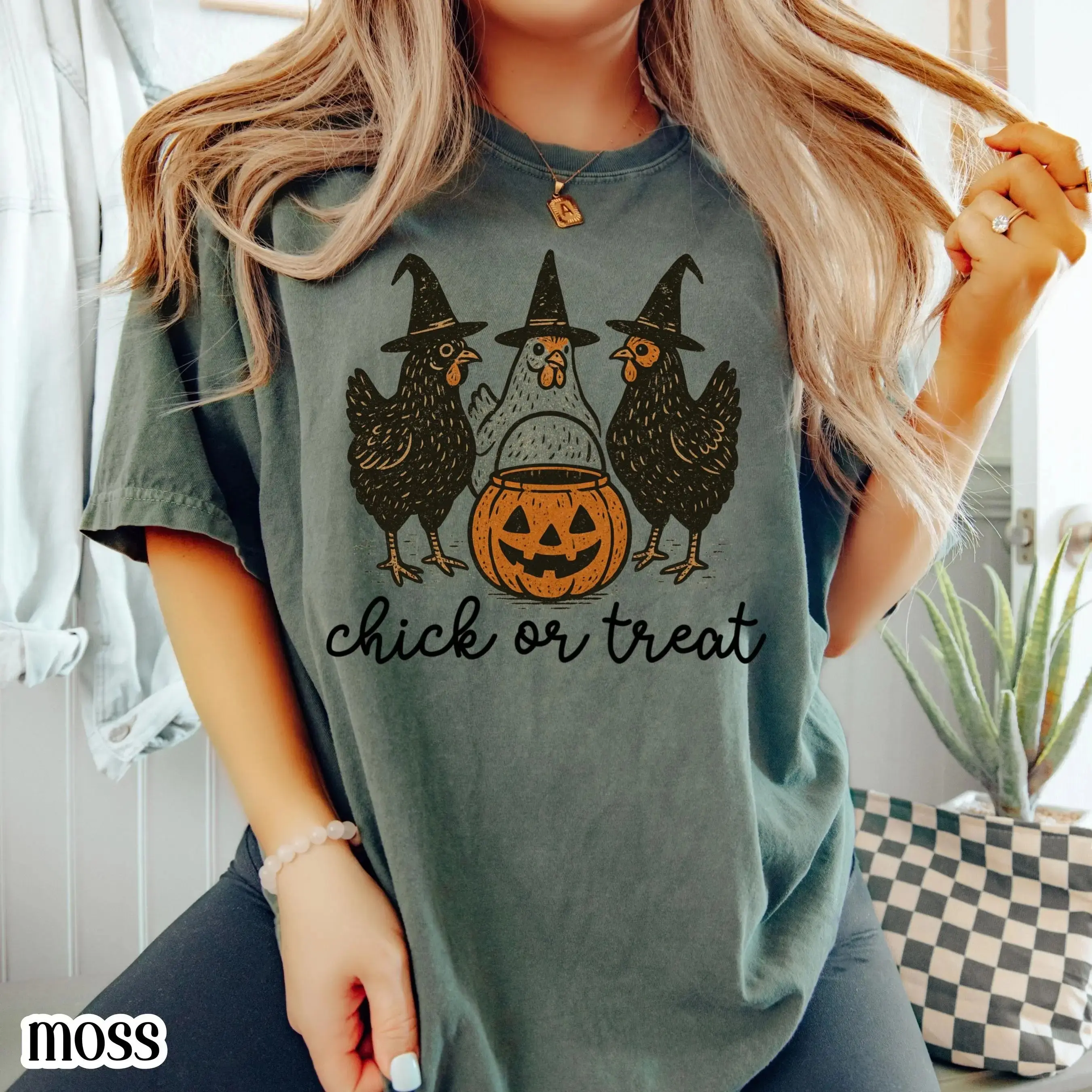 Chicken Halloween Shirt for Women, Comfort Colors Witch Spooky Season Fall Costume Pumpkin Trick or Treating Tee - photo 3
