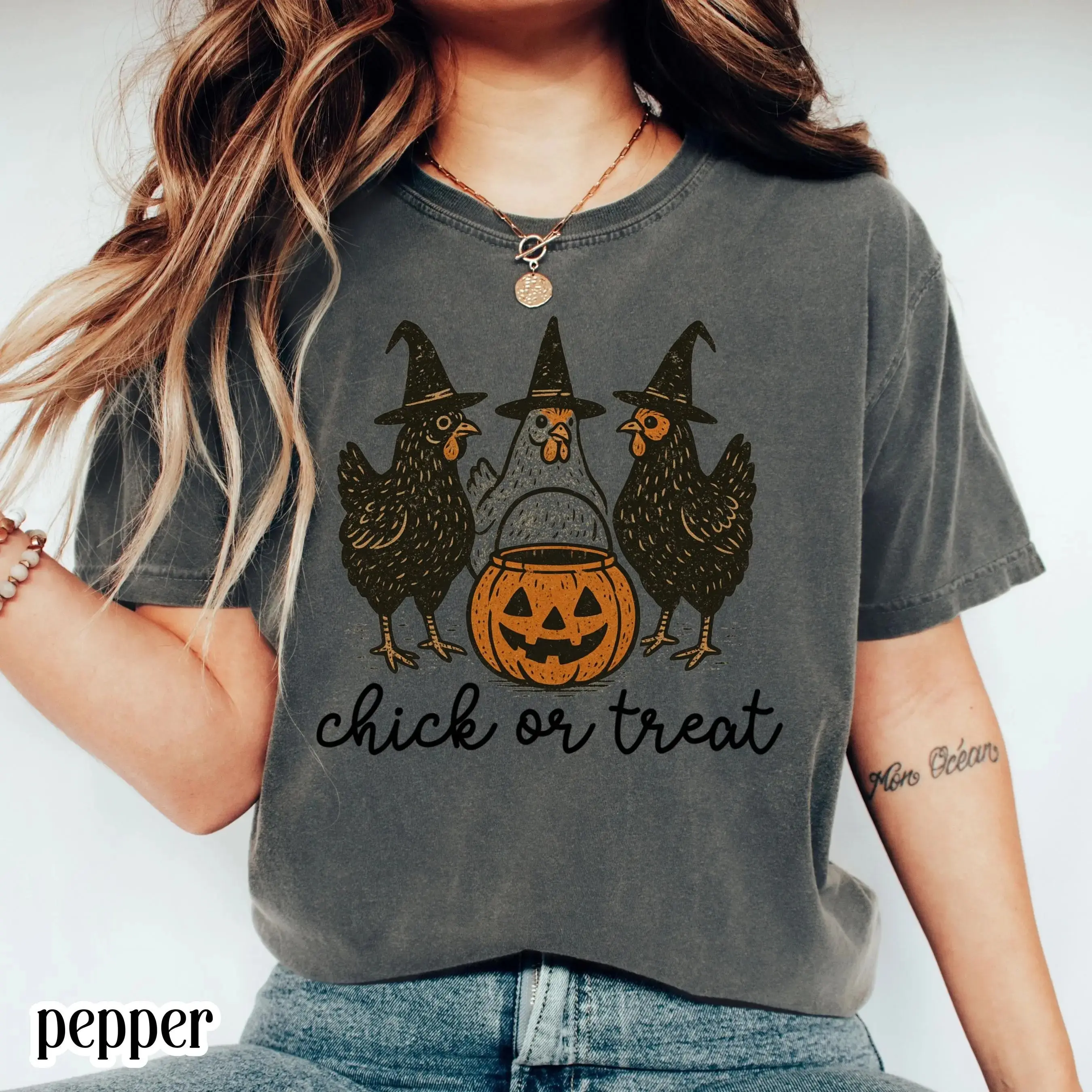 Chicken Halloween Shirt for Women, Comfort Colors Witch Spooky Season Fall Costume Pumpkin Trick or Treating Tee - photo 5