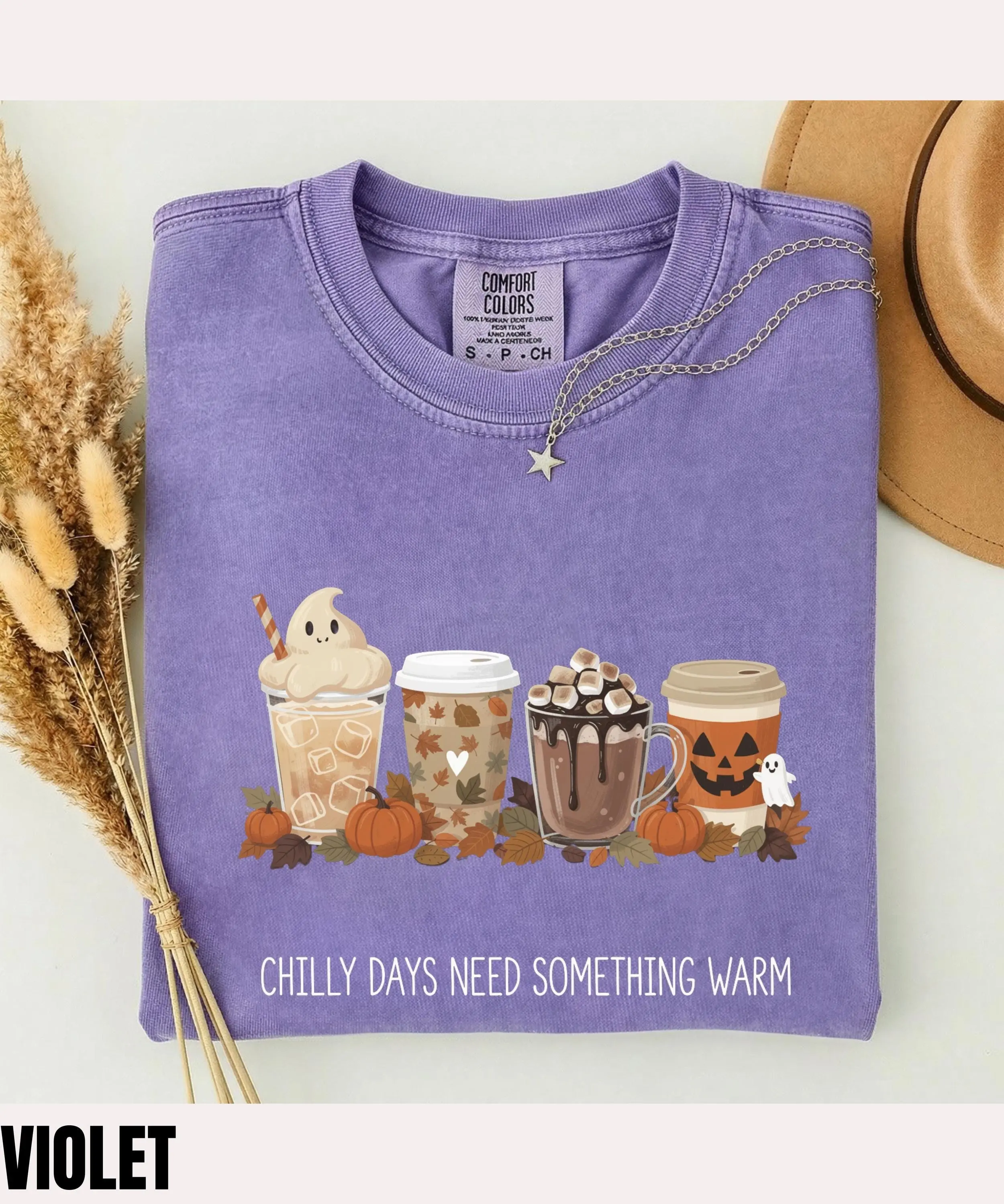 Chilly Days Need Something Warm Shirt, Cozy Cute Ghost Coffee Fall Season Tee, Hot Chocolate Lover Gift