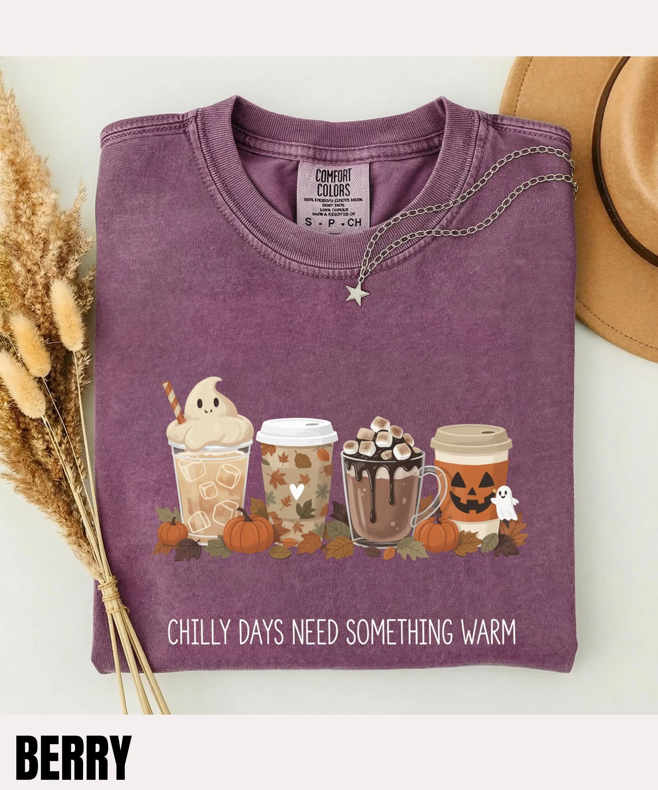 Chilly Days Need Something Warm Shirt, Cozy Cute Ghost Coffee Fall Season Tee, Hot Chocolate Lover Gift - photo 2
