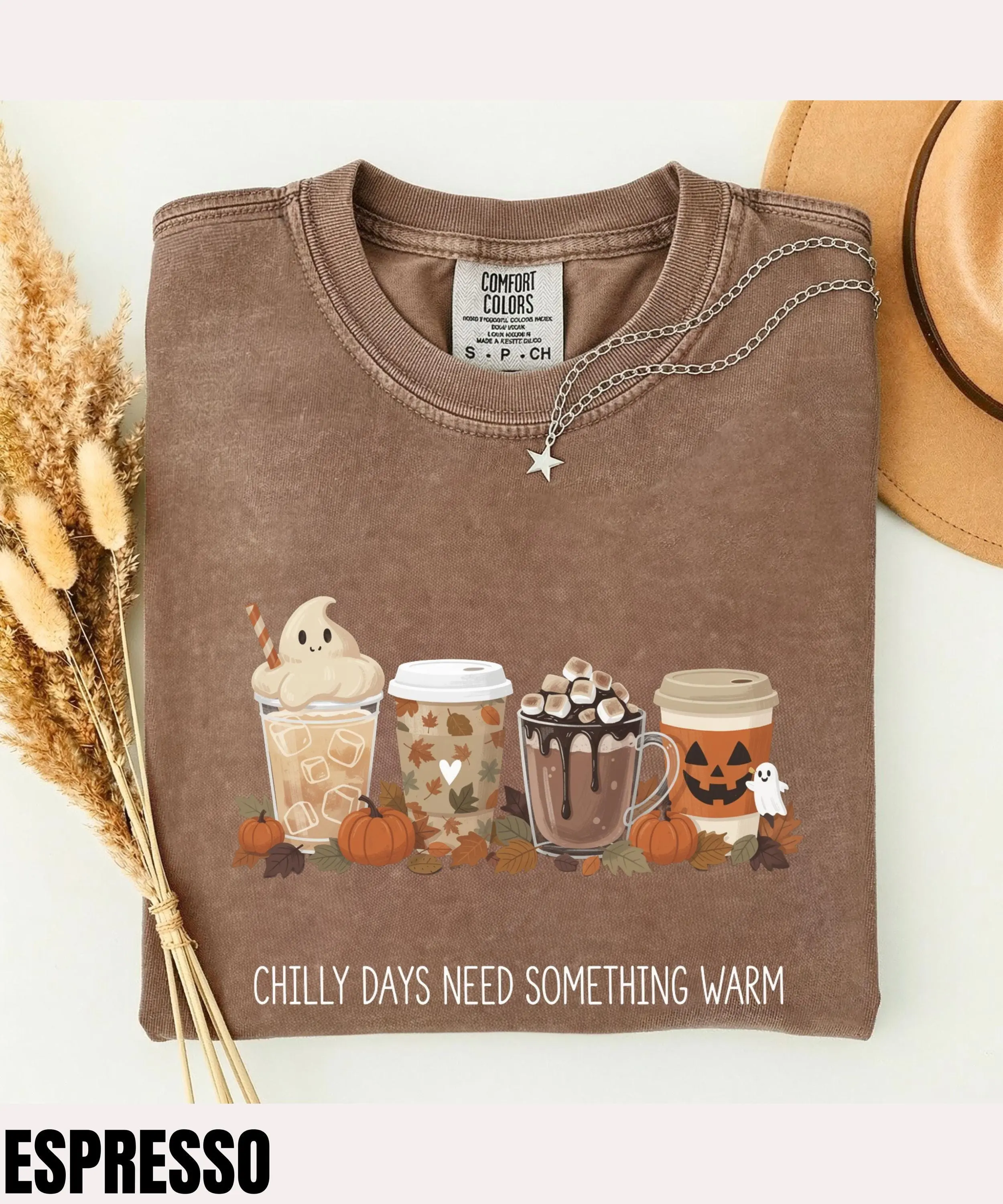 Chilly Days Need Something Warm Shirt, Cozy Cute Ghost Coffee Fall Season Tee, Hot Chocolate Lover Gift - photo 4