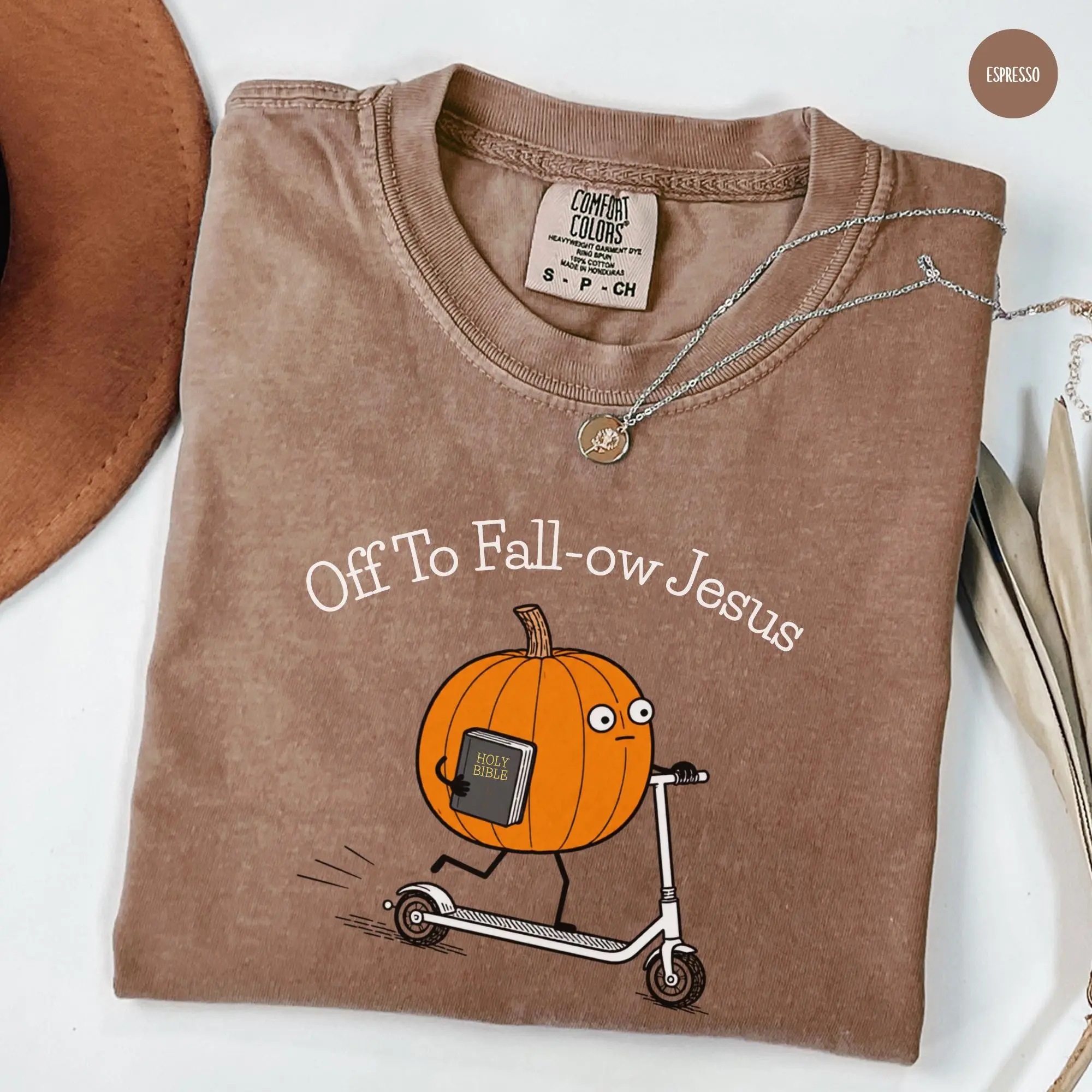 Christian Fall Pumpkin Shirt, Funny Falloween Jesus Graphic Tee, Faith Based Religious Gift for Bible Lovers - photo 3