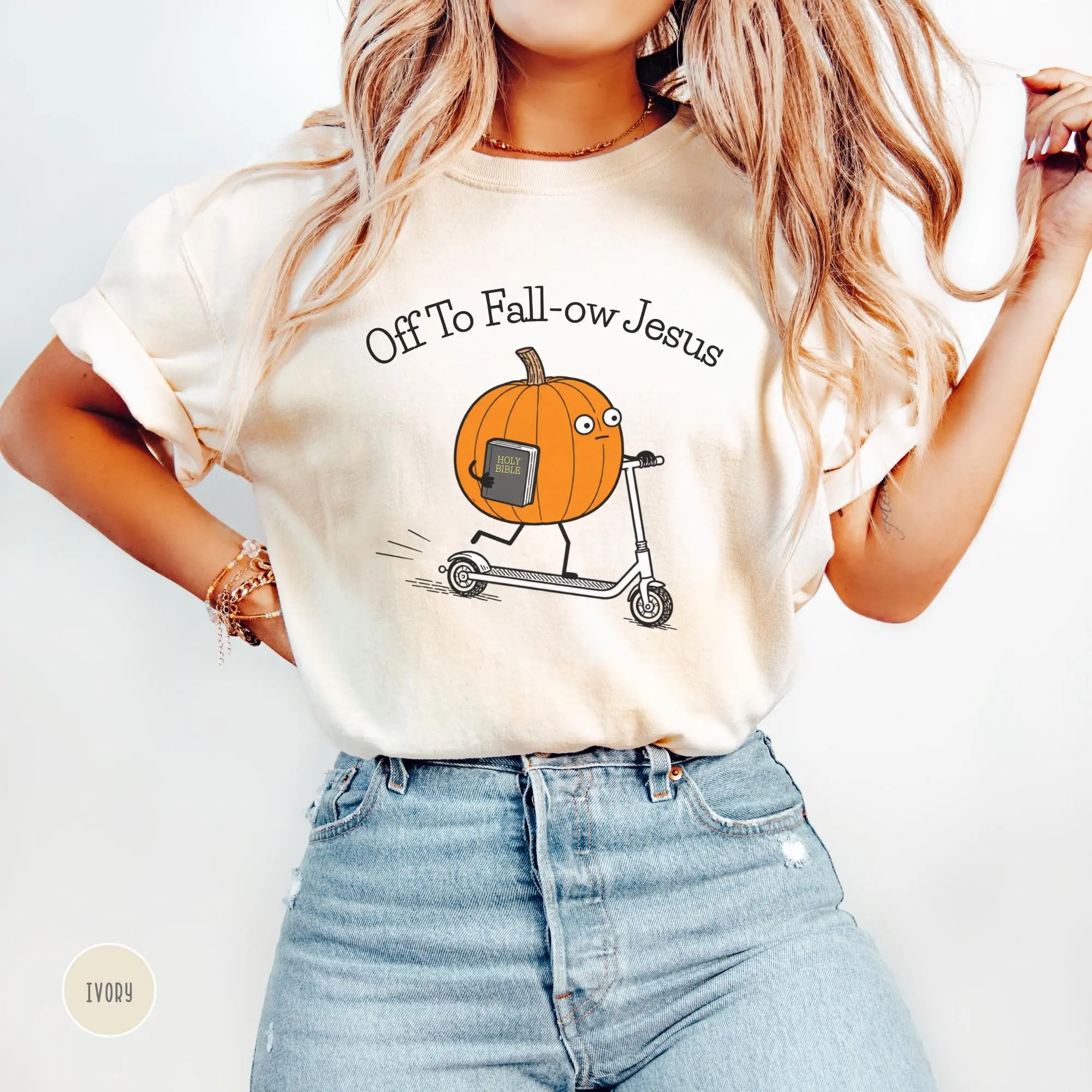 Christian Fall Pumpkin Sweatshirt, Funny Falloween Jesus Crewneck, Faith Based Religious Gift for Bible Lovers - photo 2