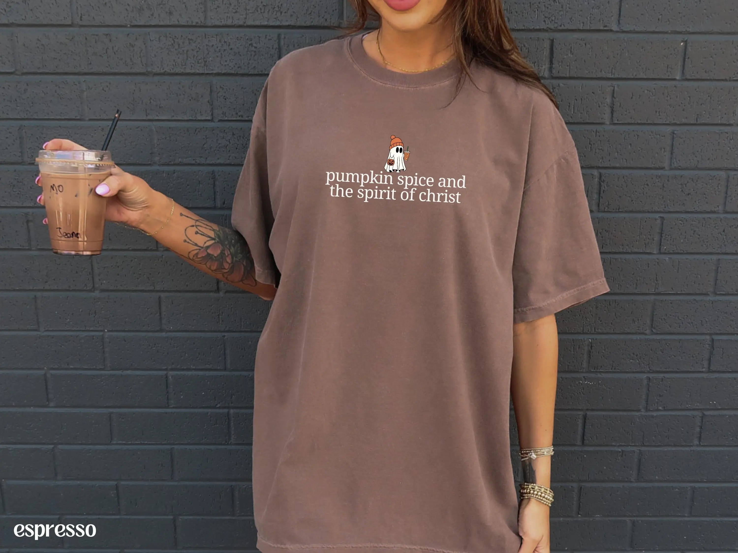 Christian Halloween Shirt for Women, Ghost Pumpkin Spice Coffee Tee, Fall Jesus Bible Verse Trick or Treat Faith Top - photo 4