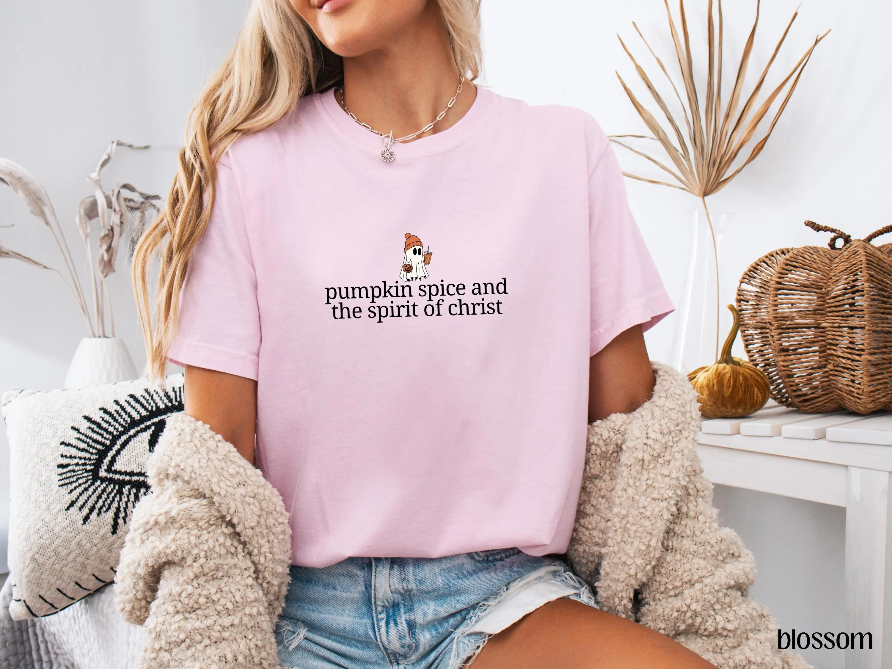 Christian Halloween Shirt for Women, Ghost Pumpkin Spice Coffee Tee, Fall Jesus Bible Verse Trick or Treat Faith Top - photo 5