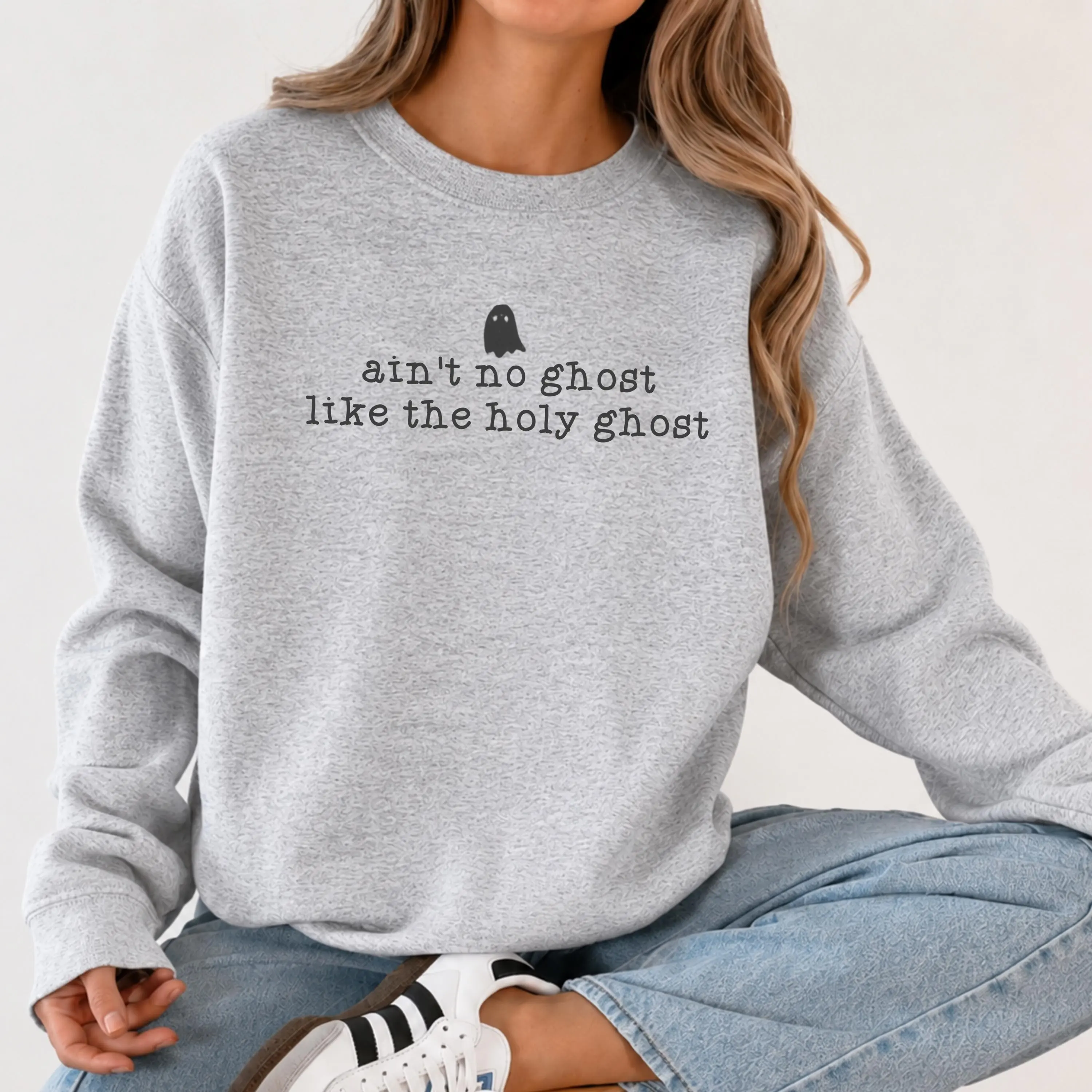 Christian Halloween Sweatshirt, Holy Ghost Crewneck, Funny Religious Spooky Season Gift - photo 2