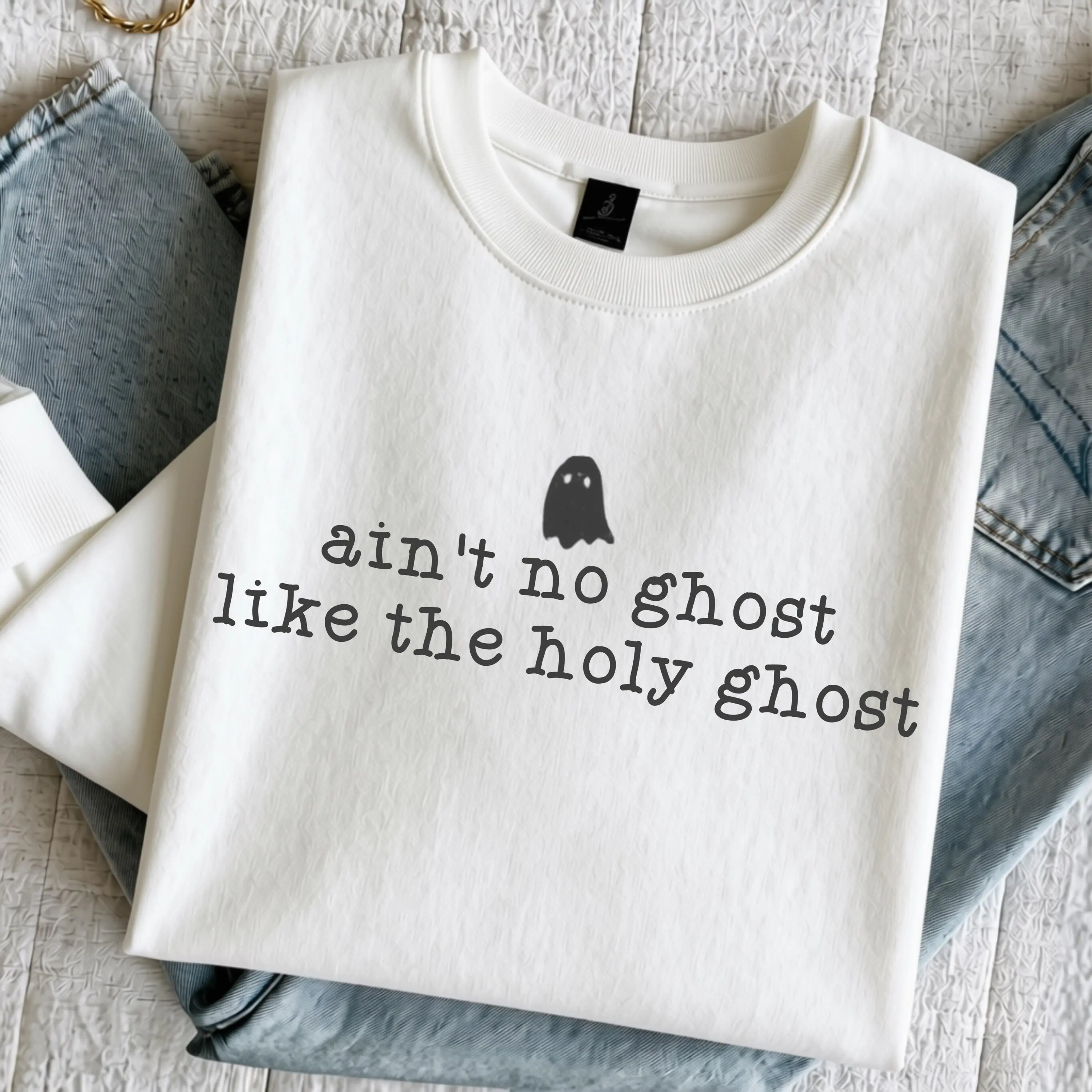 Christian Halloween Sweatshirt, Holy Ghost Crewneck, Funny Religious Spooky Season Gift - photo 4