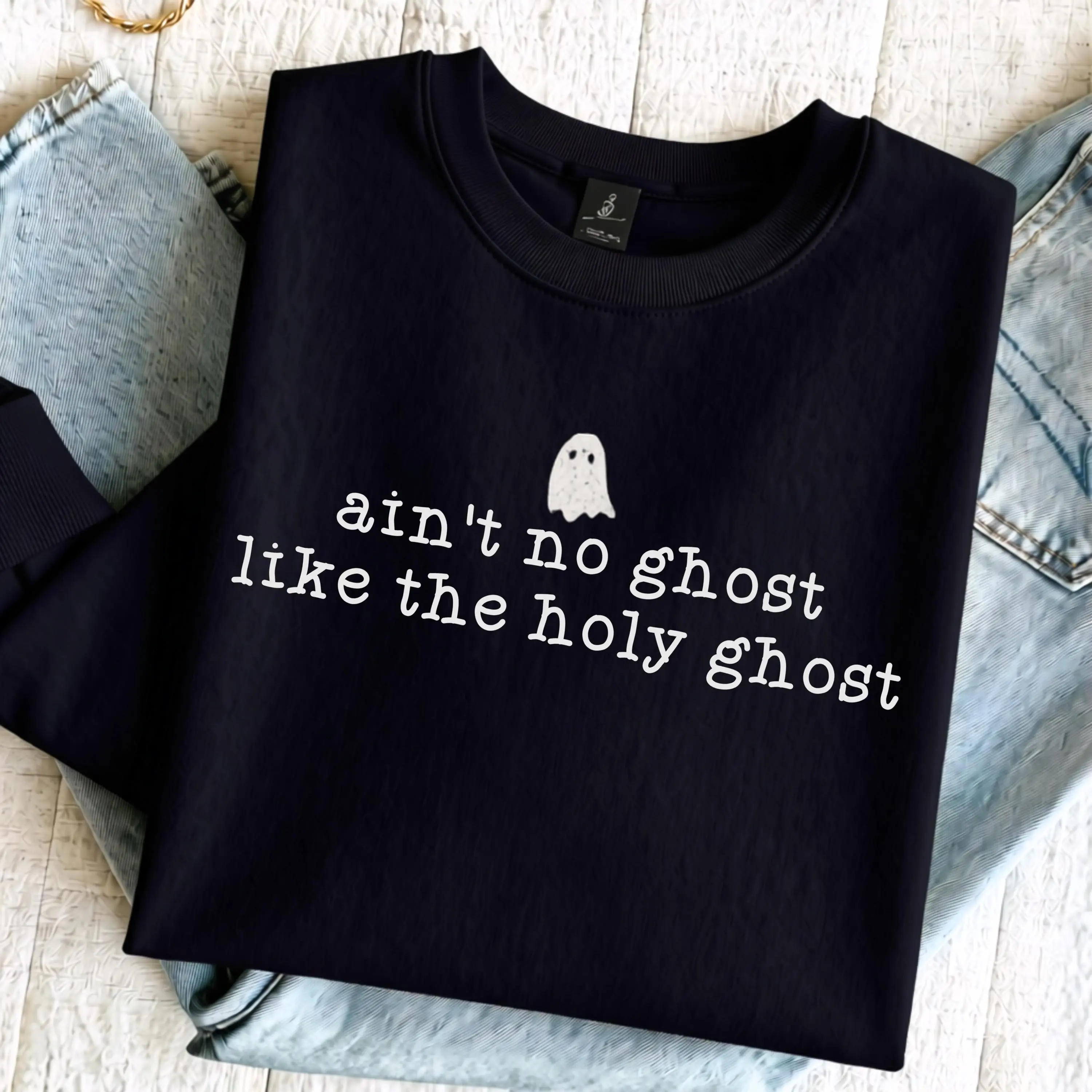 Christian Halloween Sweatshirt, Holy Ghost Crewneck, Funny Religious Spooky Season Gift - photo 5