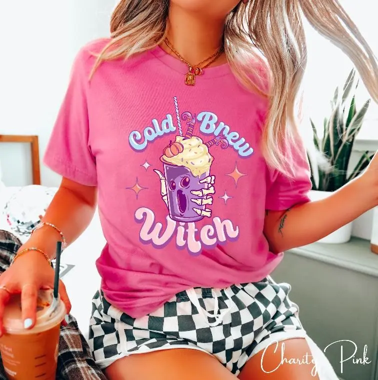 Bella Canvas 3001 Cold Brew Witch Shirt, Skeleton Hand Gothic Coffee Lover Spooky Witchy Graphic Tee - photo 5