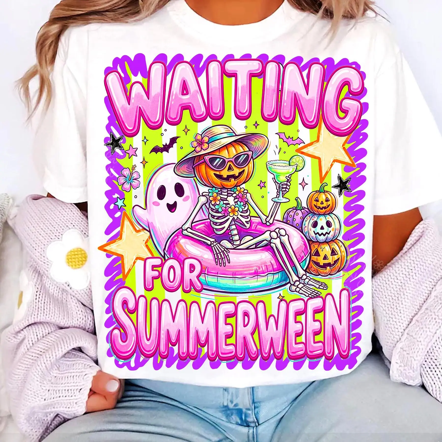 Comfort Colors Preppy Ghost Halloween Shirt, Summerween Spooky Season Coquette Skeleton Tee - photo 3