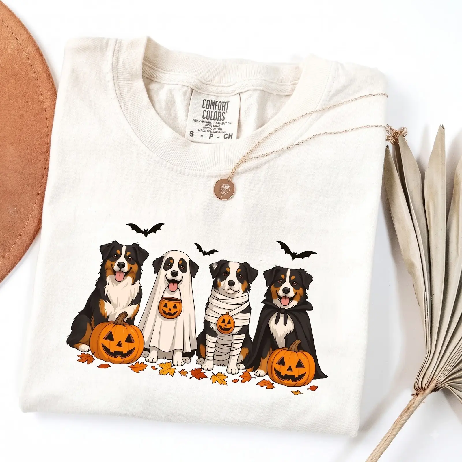 Comfort Colors Australian Shepherd Halloween T-Shirt, Funny Aussie Dog Costume Graphic Tee, Spooky Pet Mom Gift