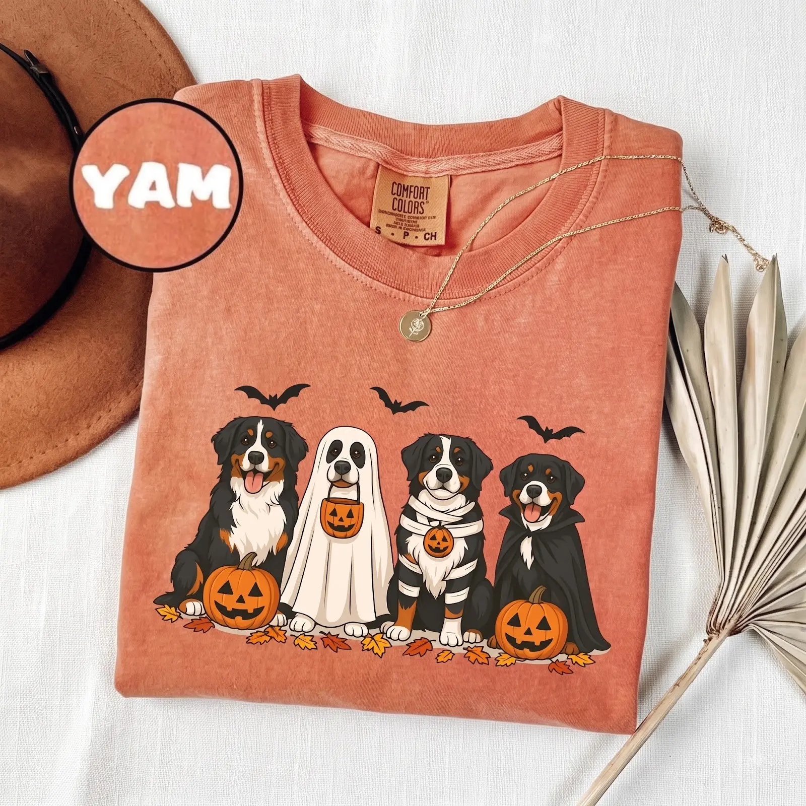 Comfort Color Bernese Mountain Dog Halloween, Ghost Mummy Vampire Dog Fall Shirt - photo 1