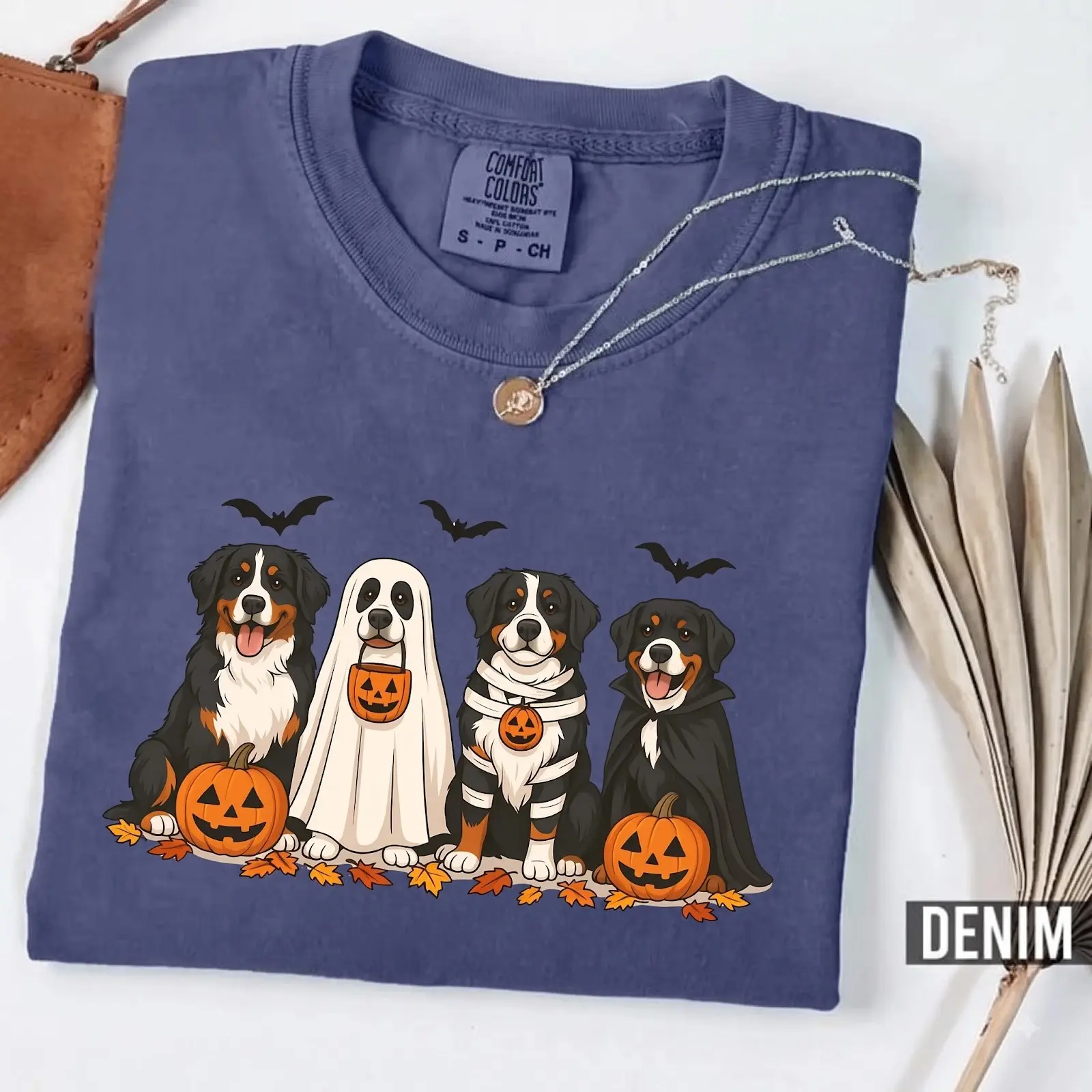 Comfort Color Bernese Mountain Dog Halloween, Ghost Mummy Vampire Dog Fall Shirt - photo 2